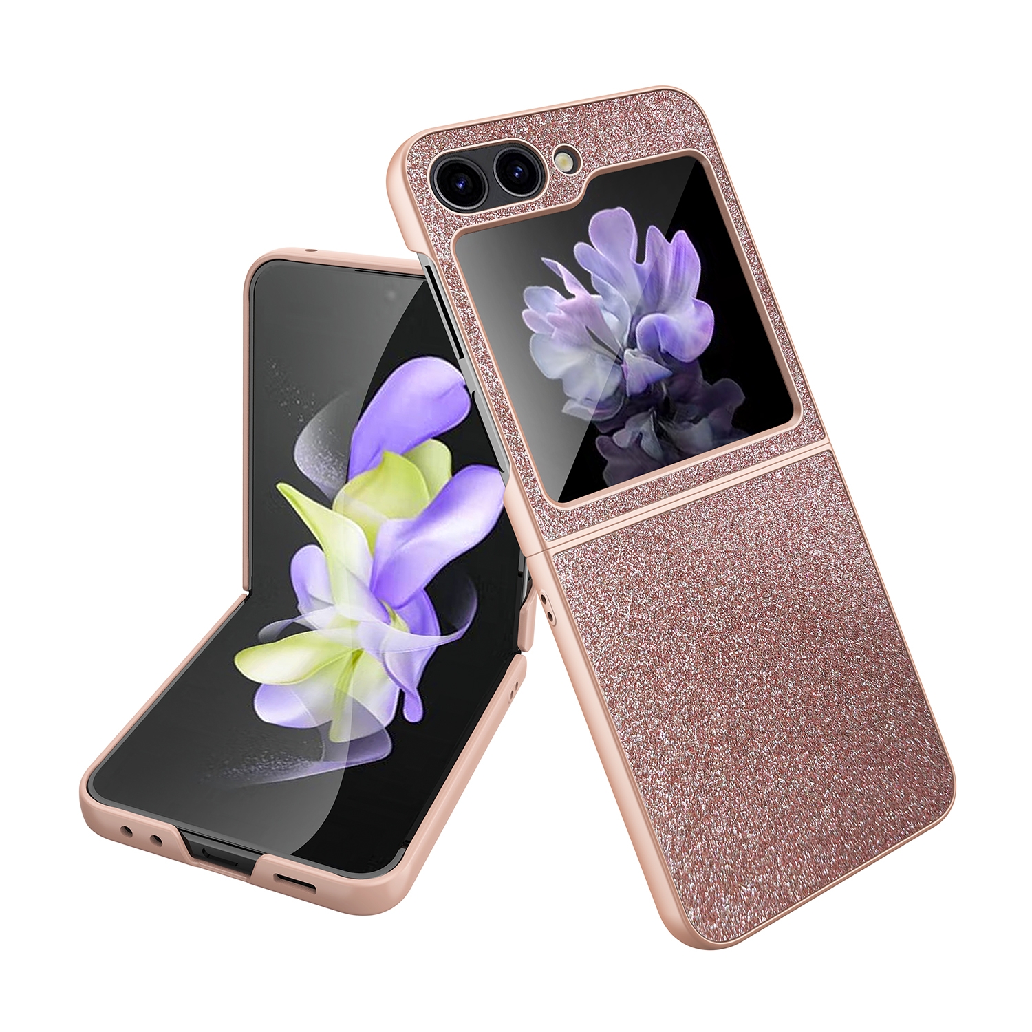For Samsung Galaxy Z Flip5 5G Glitter Powder Skin PU All-inclusive Phone Case(Rose Gold) For Samsung Galaxy Z Flip5 5G Glitter Powder Skin PU All-inclusive Phone Case(Rose Gold)