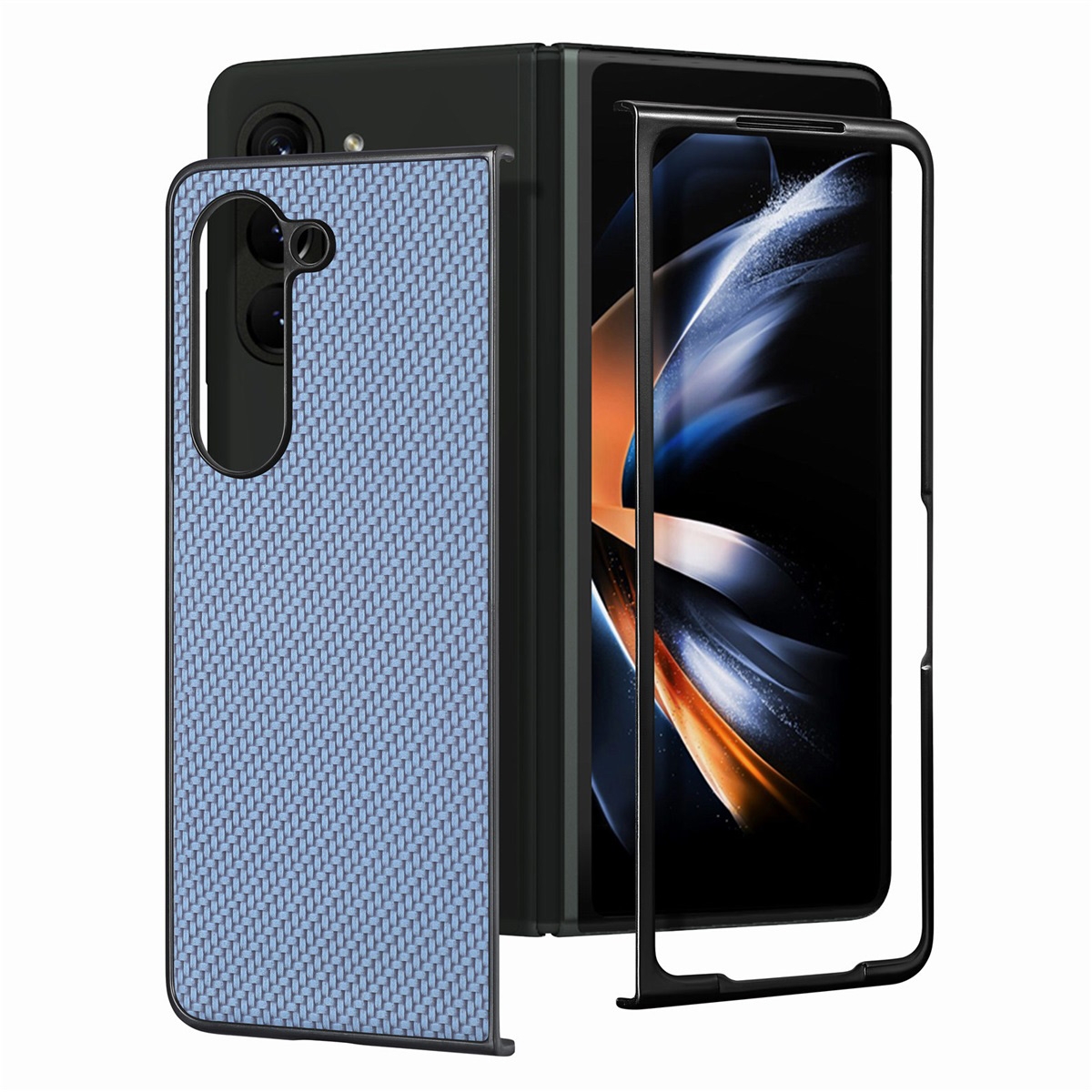 For Samsung Galaxy Z Fold6 JUNSUNMAY Carbon Fiber Pattern Leather Skin PC Folding Phone Case(Black) For Samsung Galaxy Z Fold6 JUNSUNMAY Carbon Fiber Pattern Leather Skin PC Folding Phone Case(Black)