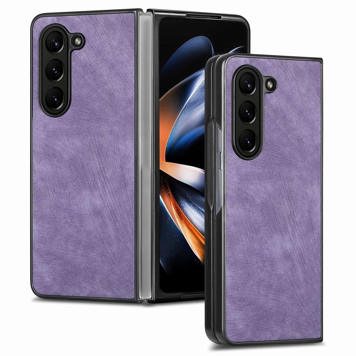 For Samsung Galaxy Z Fold5 JUNSUNMAY Retro Pattern Leather Skin PC Folding Phone Case(Purple) For Samsung Galaxy Z Fold5 JUNSUNMAY Retro Pattern Leather Skin PC Folding Phone Case(Purple)