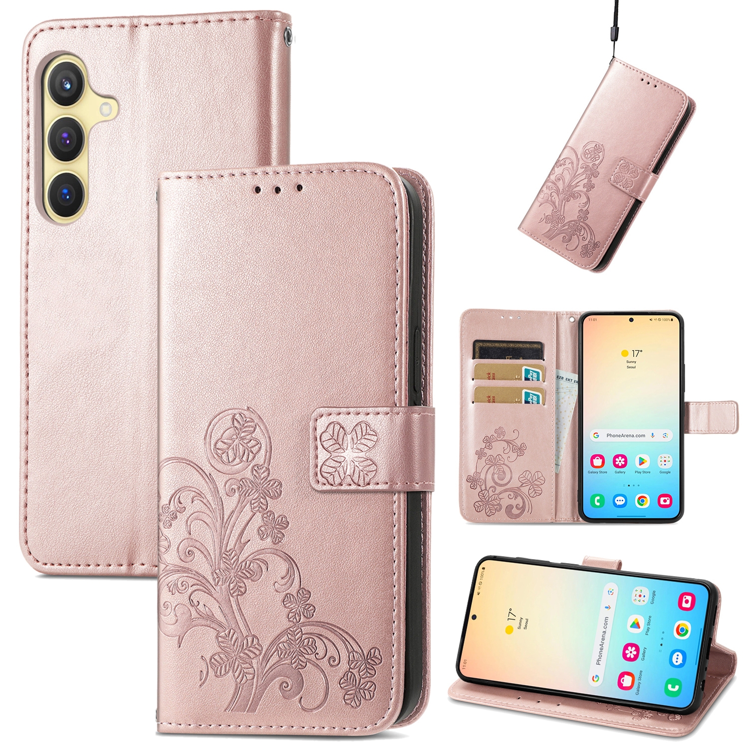 For Samsung Galaxy S24 5G Four-leaf Clasp Embossed Buckle Leather Phone Case(Rose Gold) For Samsung Galaxy S24 5G Four-leaf Clasp Embossed Buckle Leather Phone Case(Rose Gold)