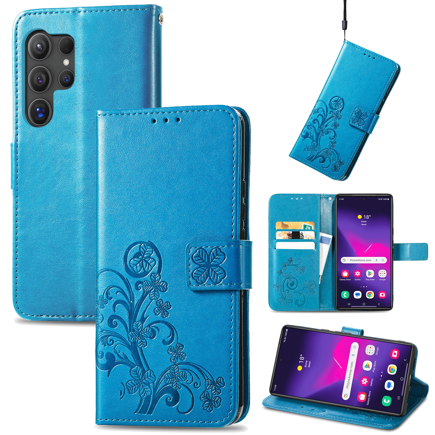 For Samsung Galaxy S24 Ultra 5G Four-leaf Clasp Embossed Buckle Leather Phone Case(Blue) For Samsung Galaxy S24 Ultra 5G Four-leaf Clasp Embossed Buckle Leather Phone Case(Blue)
