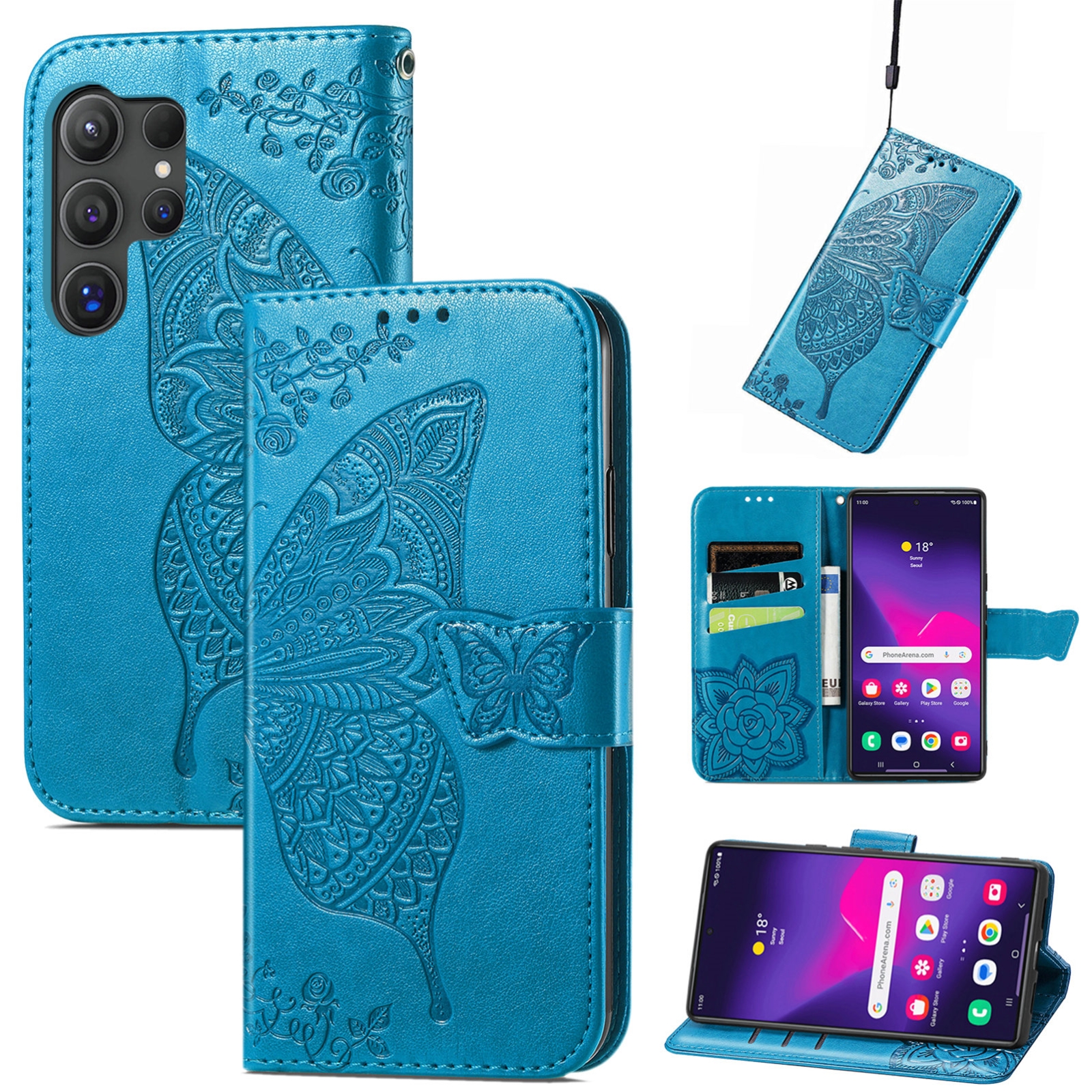 For Samsung Galaxy S25 Ultra 5G Butterfly Love Flower Embossed Leather Phone Case(Blue) For Samsung Galaxy S25 Ultra 5G Butterfly Love Flower Embossed Leather Phone Case(Blue)