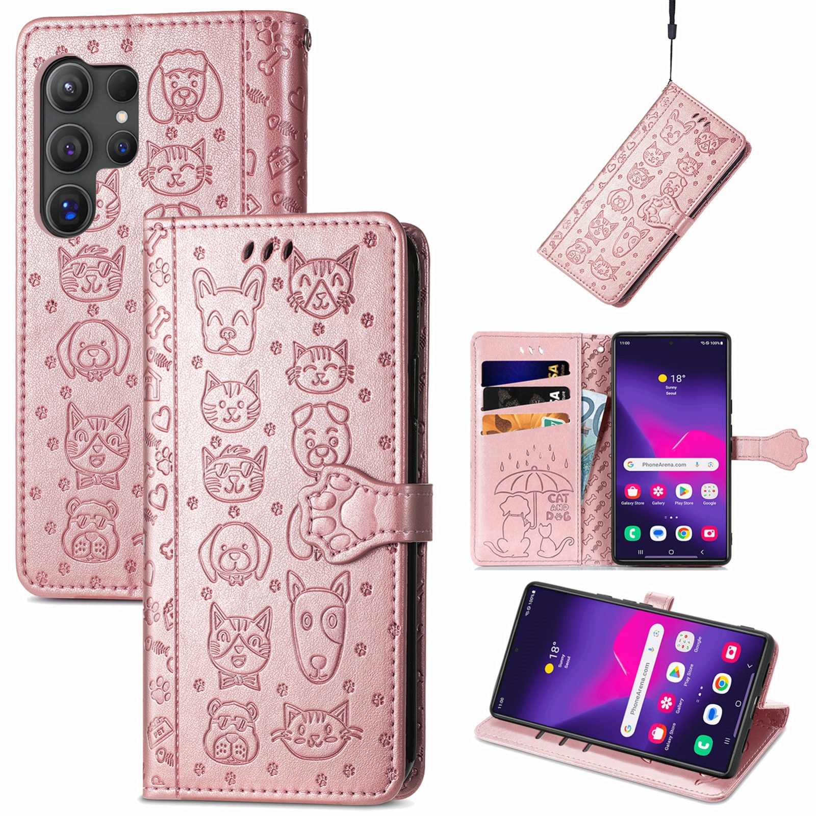 For Samsung Galaxy S24 Ultra 5G Cat and Dog Embossed Leather Phone Case(Rose Gold) For Samsung Galaxy S24 Ultra 5G Cat and Dog Embossed Leather Phone Case(Rose Gold)