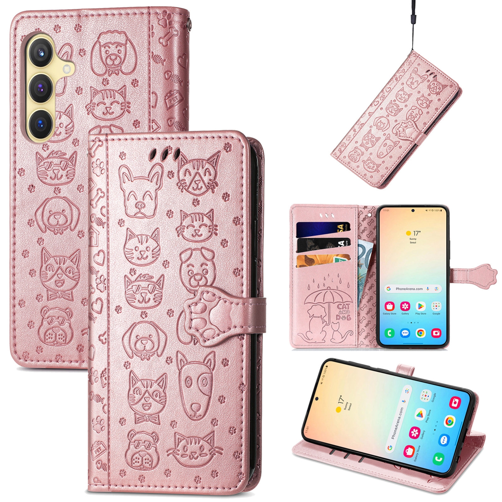 For Samsung Galaxy S25+ 5G Cat and Dog Embossed Leather Phone Case(Rose Gold) For Samsung Galaxy S25+ 5G Cat and Dog Embossed Leather Phone Case(Rose Gold)