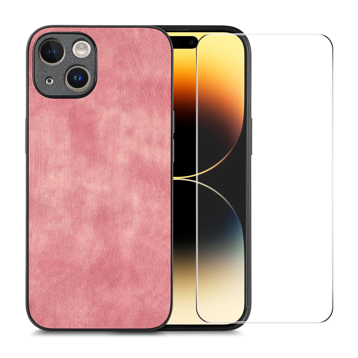 For iPhone 15 Plus ENKAY Retro Leather Skin PC Phone Case with High Aluminum-silicon Glass Film(Pink) For iPhone 15 Plus ENKAY Retro Leather Skin PC Phone Case with High Aluminum-silicon Glass Film(Pink)