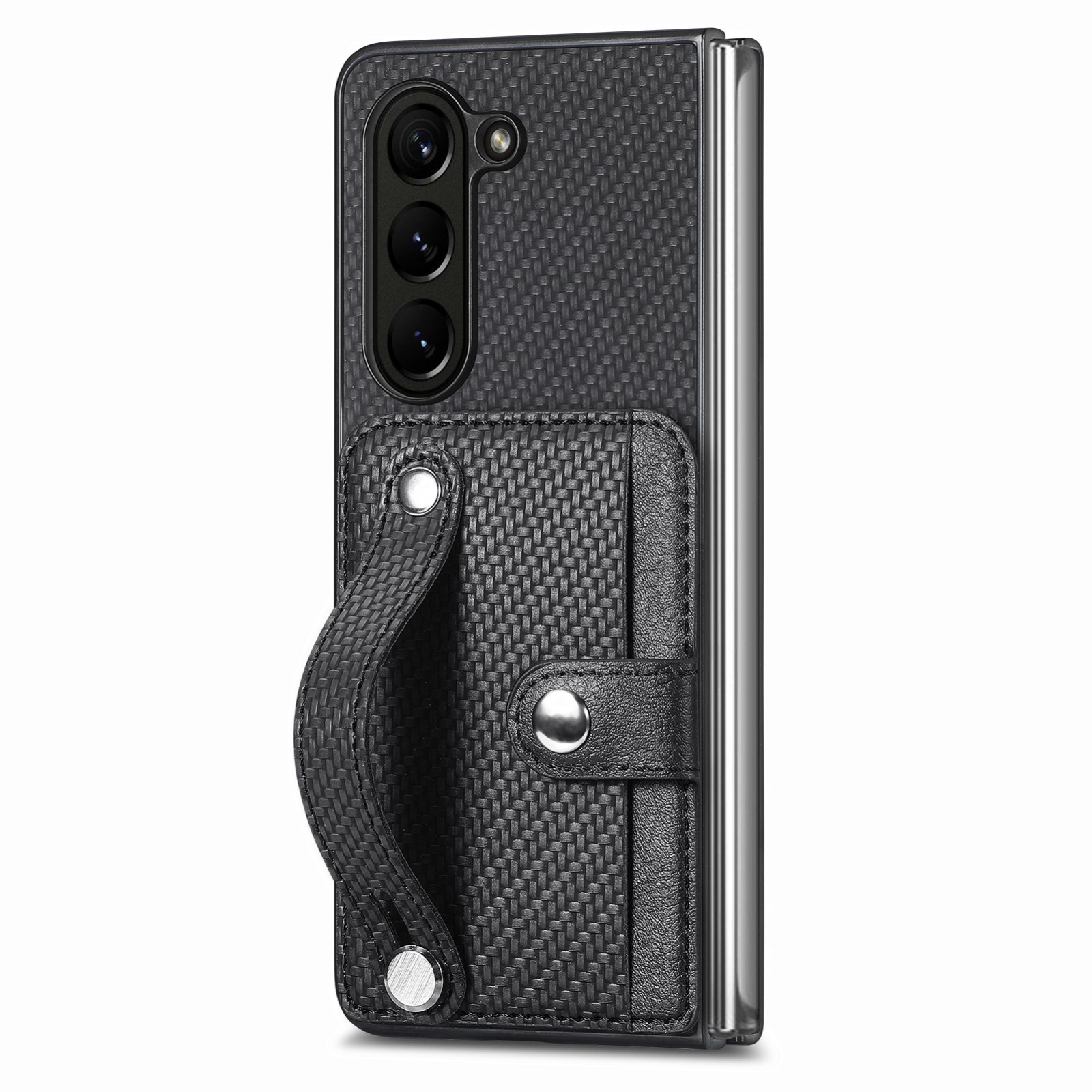 For Samsung Galaxy Z Fold6 Wristband Kickstand Card Wallet Back Cover Phone Case(Black) For Samsung Galaxy Z Fold6 Wristband Kickstand Card Wallet Back Cover Phone Case(Black)