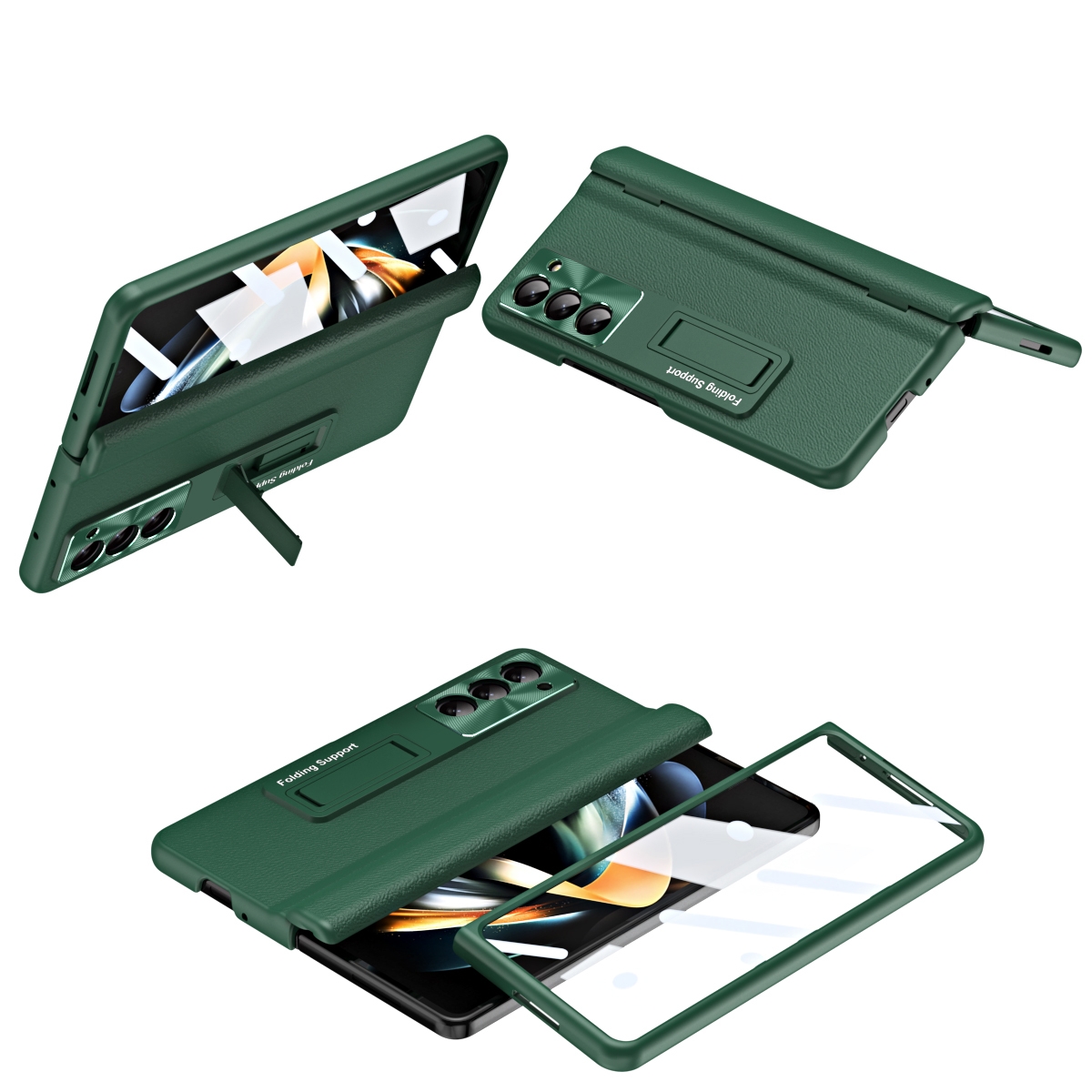 For Samsung Galaxy Z Fold5 5G Shell-membrane Integrated Hinge All-around Leather Folding Phone Case(Green) For Samsung Galaxy Z Fold5 5G Shell-membrane Integrated Hinge All-around Leather Folding Phone Case(Green)