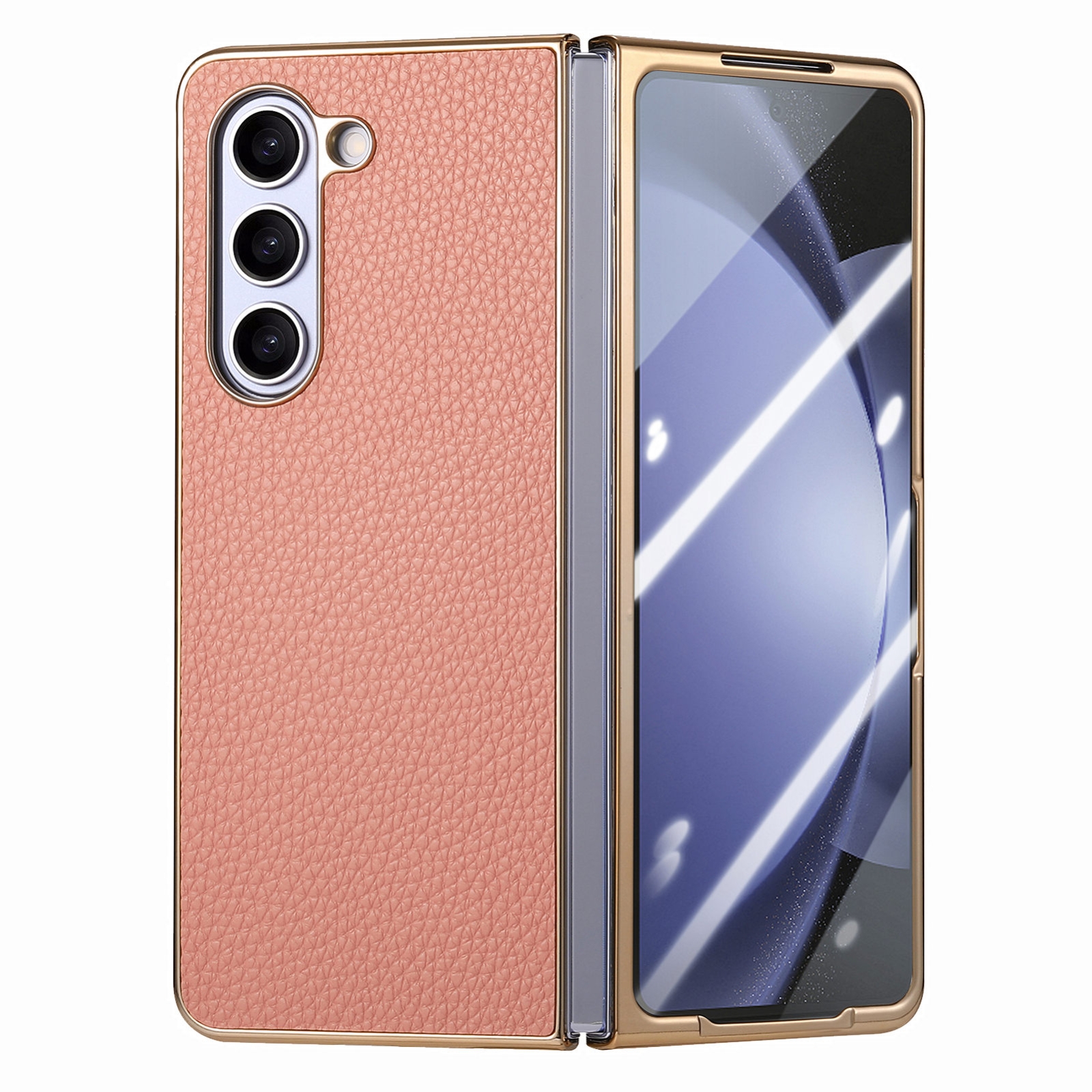 For Samsung Galaxy Z Fold5 5G Integrated Film Electroplated Leather Phone Case(Rose Gold) For Samsung Galaxy Z Fold5 5G Integrated Film Electroplated Leather Phone Case(Rose Gold)