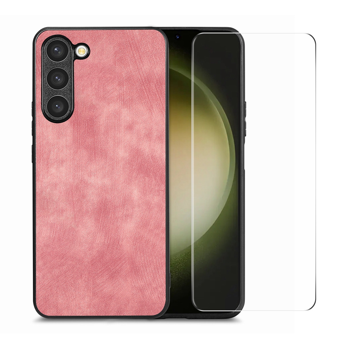 For Samsung Galaxy S23+ 5G ENKAY Retro Leather Skin PC Phone Case with 0.18mm Glass Film(Pink) For Samsung Galaxy S23+ 5G ENKAY Retro Leather Skin PC Phone Case with 0.18mm Glass Film(Pink)
