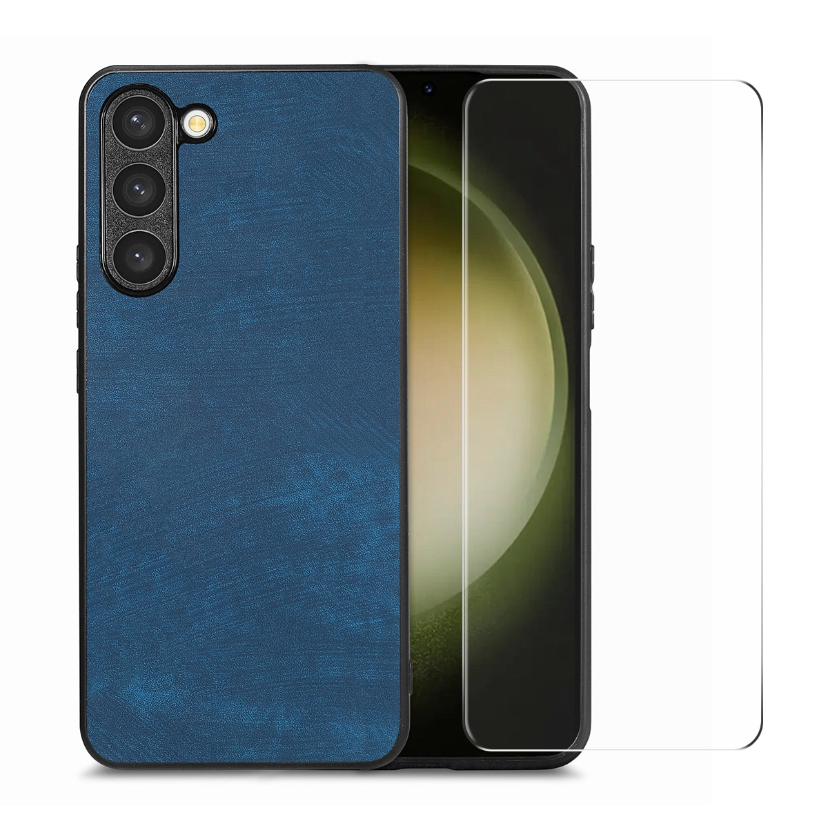 For Samsung Galaxy S23+ 5G ENKAY Retro Leather Skin PC Phone Case with 0.18mm Glass Film(Blue) For Samsung Galaxy S23+ 5G ENKAY Retro Leather Skin PC Phone Case with 0.18mm Glass Film(Blue)