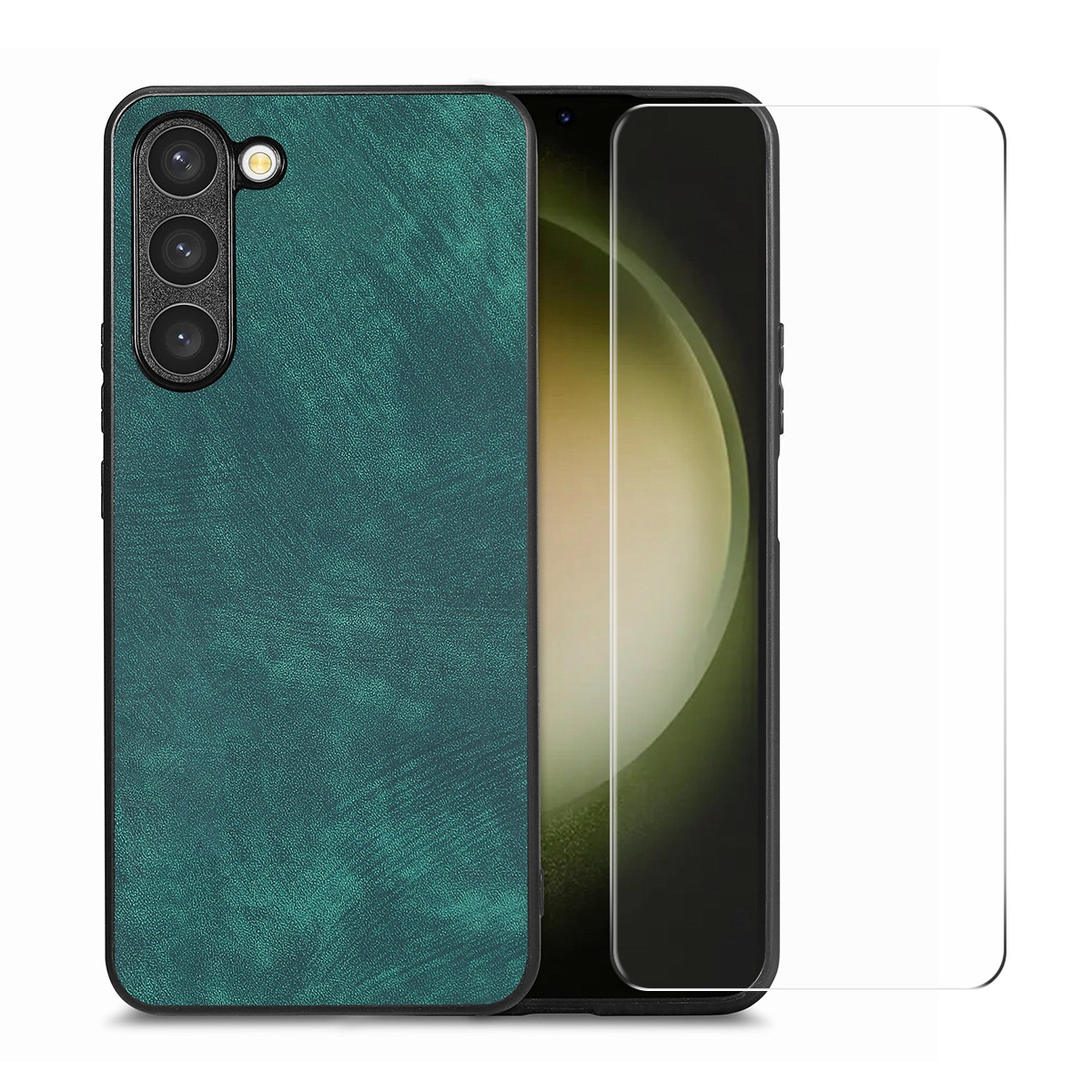 For Samsung Galaxy S23+ 5G ENKAY Retro Leather Skin PC Phone Case with 0.18mm Glass Film(Green) For Samsung Galaxy S23+ 5G ENKAY Retro Leather Skin PC Phone Case with 0.18mm Glass Film(Green)