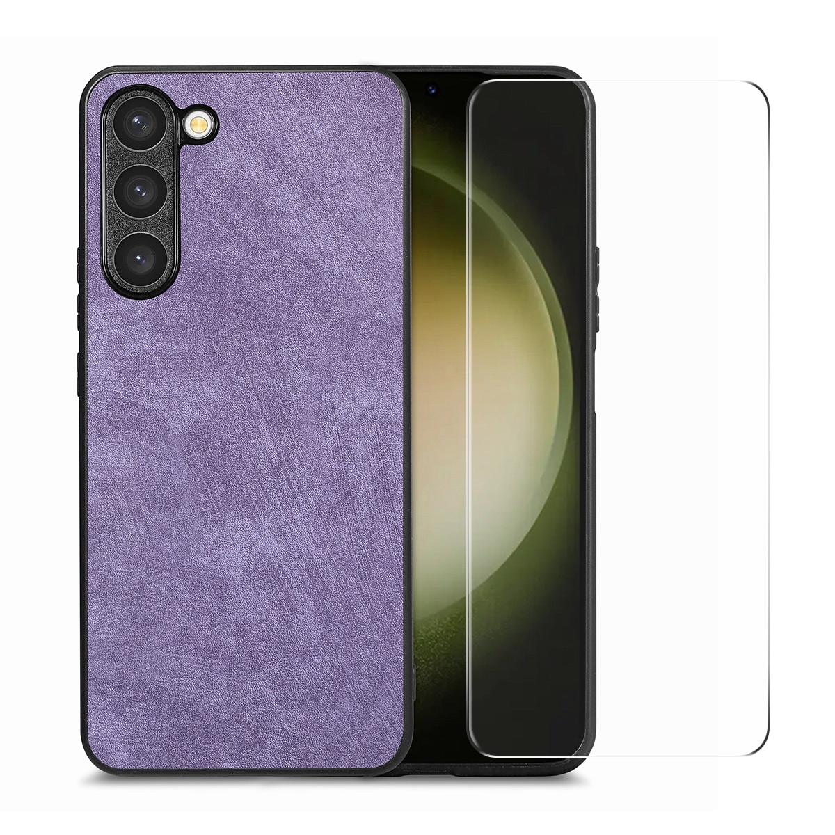 For Samsung Galaxy S23+ 5G ENKAY Retro Leather Skin PC Phone Case with 0.18mm Glass Film(Purple) For Samsung Galaxy S23+ 5G ENKAY Retro Leather Skin PC Phone Case with 0.18mm Glass Film(Purple)