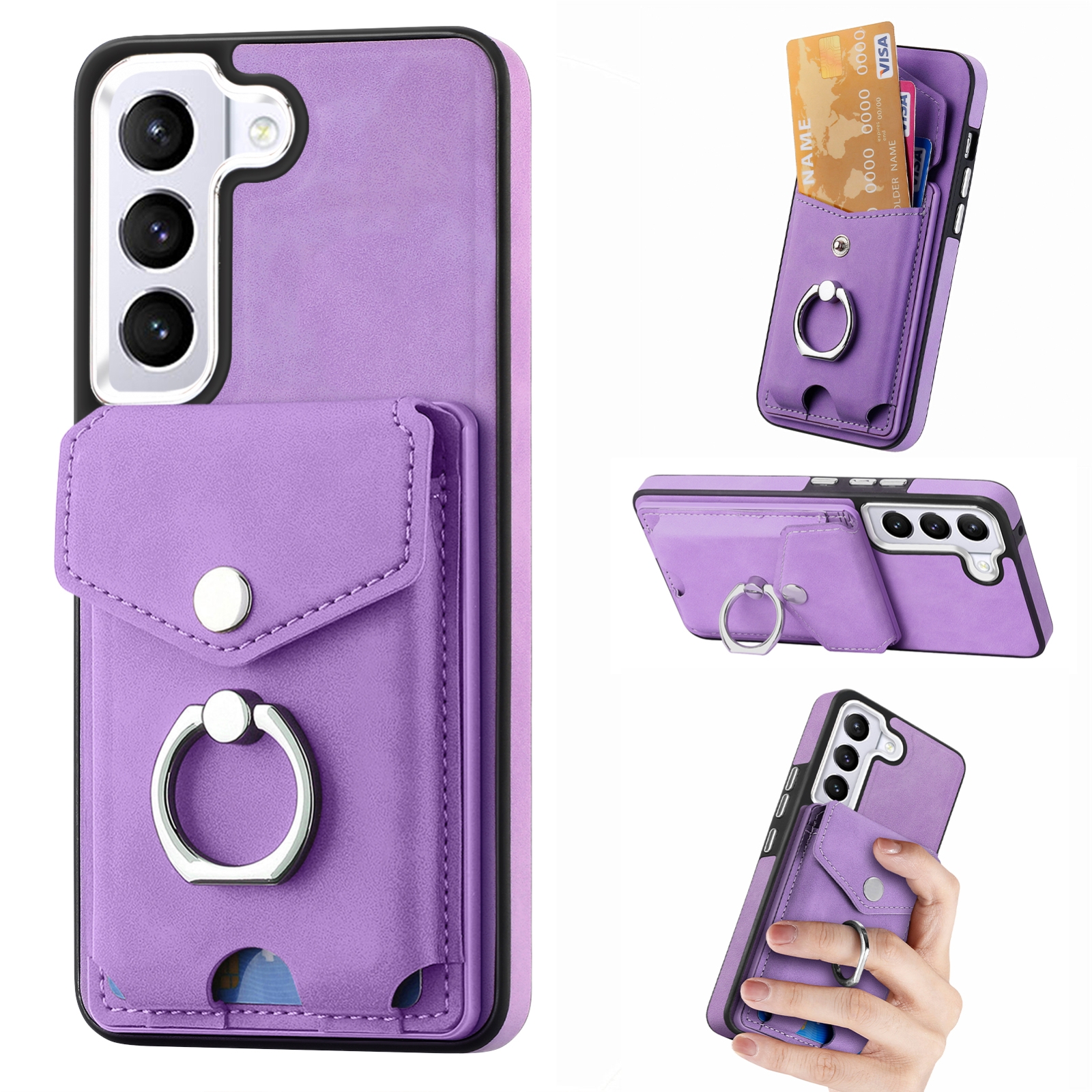 For Samsung Galaxy S22 5G Electroplating Skin-feel Leather Ring Card Wallet Phone Case(Purple) For Samsung Galaxy S22 5G Electroplating Skin-feel Leather Ring Card Wallet Phone Case(Purple)