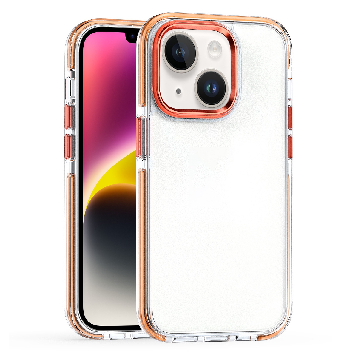 For iPhone 15 Two-color TPU Transparent PC Shockproof Phone Case(Orange) For iPhone 15 Two-color TPU Transparent PC Shockproof Phone Case(Orange)