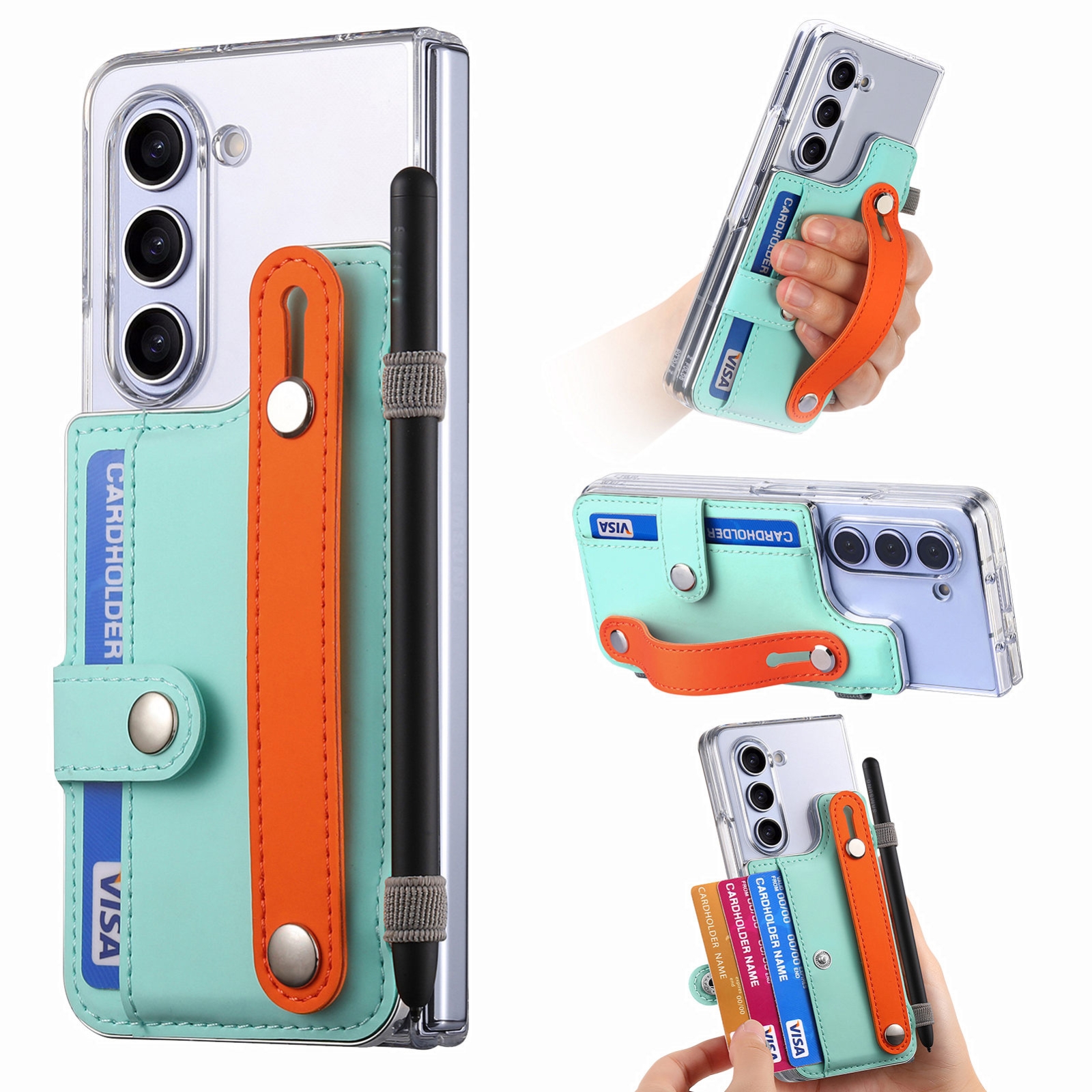 For Samsung Galaxy Z Fold5 Kor Version Multi-functional Wristband Card Wallet Transparent Phone Case(Green) For Samsung Galaxy Z Fold5 Kor Version Multi-functional Wristband Card Wallet Transparent Phone Case(Green)