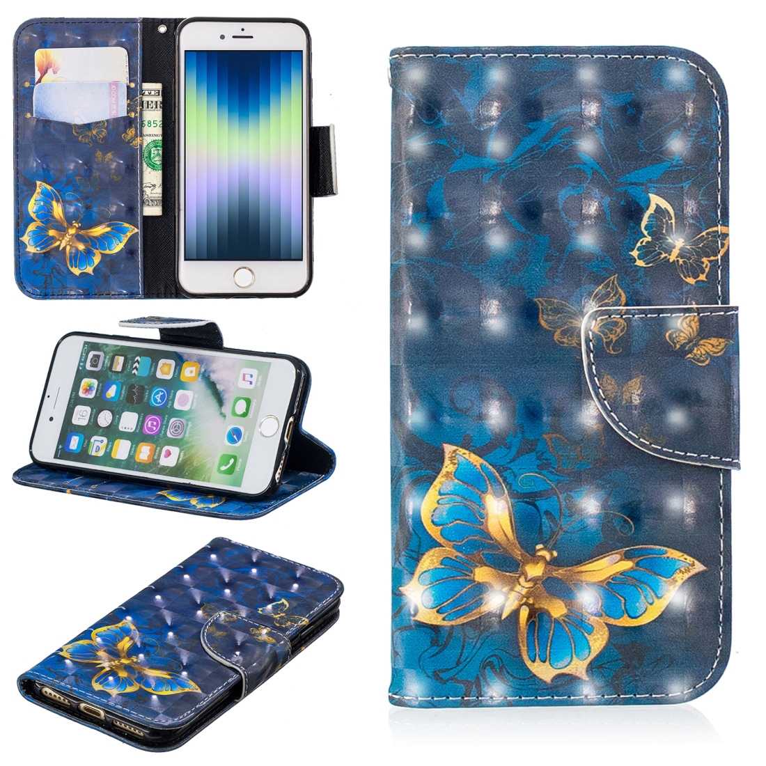 For iPhone SE 2022 / SE 2020 / 8 / 7 3D Colored Drawing Pattern Horizontal Flip Leather Case with Holder & Card Slots & Wallet(Butterfly) For iPhone SE 2022 / SE 2020 / 8 / 7 3D Colored Drawing Pattern Horizontal Flip Leather Case with Holder & Card Slots & Wallet(Butterfly)