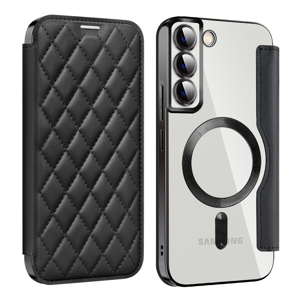 For Samsung Galaxy S22+ 5G Shield MagSafe RFID Anti-theft Rhombus Leather Phone Case(Black) For Samsung Galaxy S22+ 5G Shield MagSafe RFID Anti-theft Rhombus Leather Phone Case(Black)