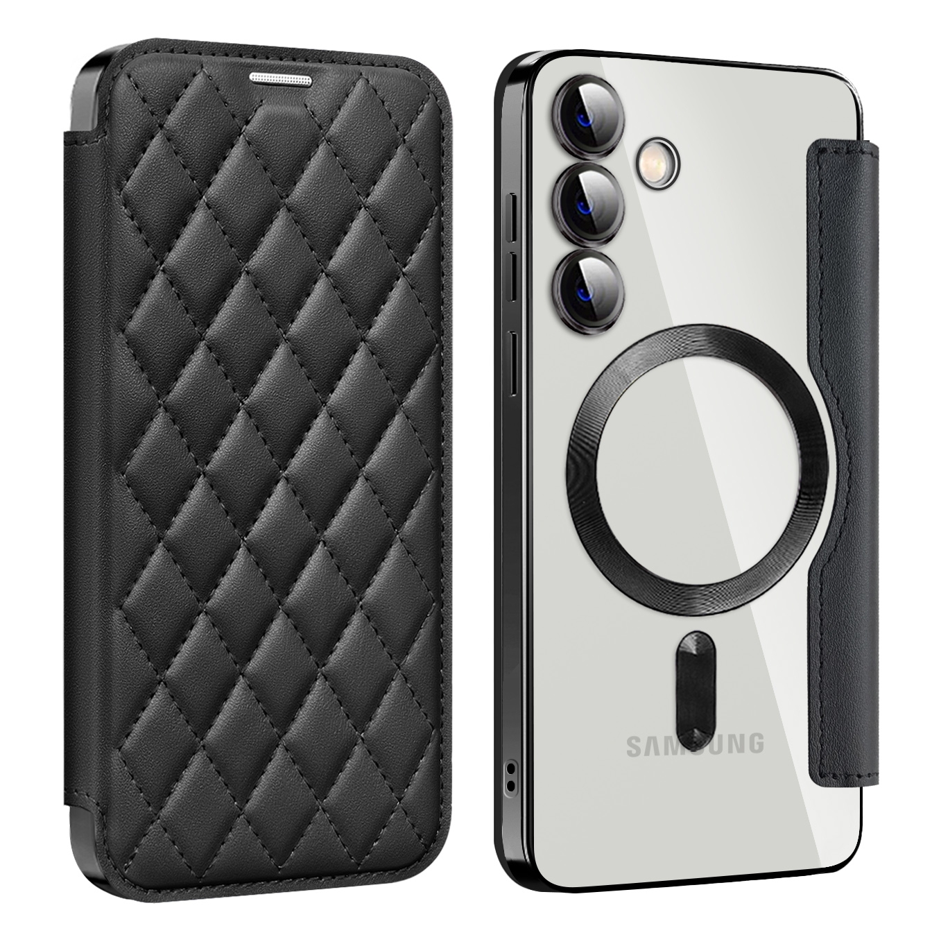 For Samsung Galaxy S25+ 5G Shield MagSafe RFID Anti-theft Rhombus Leather Phone Case(Black) For Samsung Galaxy S25+ 5G Shield MagSafe RFID Anti-theft Rhombus Leather Phone Case(Black)