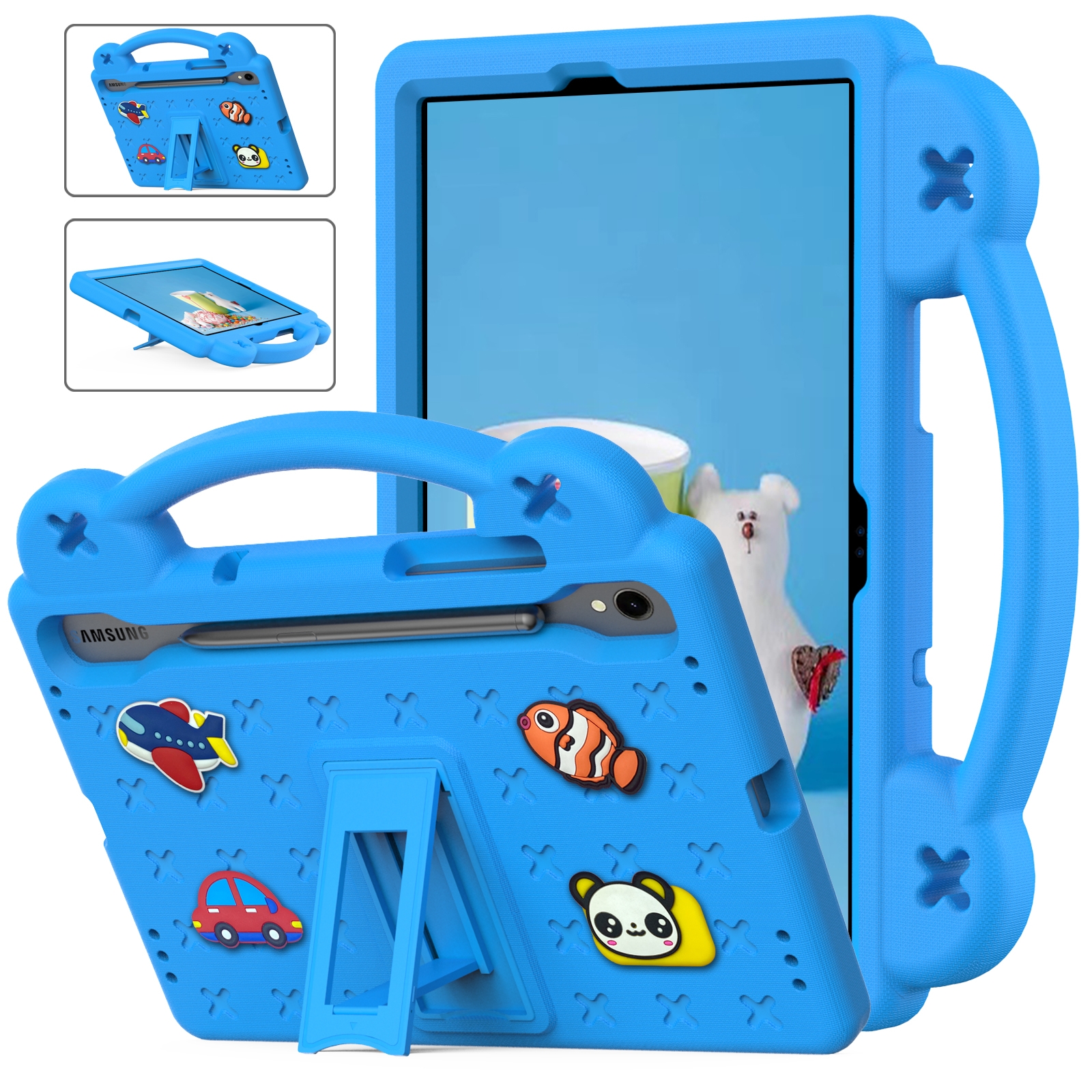 For Samsung Galaxy Tab S9 X710/X716B Handle Kickstand Children EVA Shockproof Tablet Case(Sky Blue)