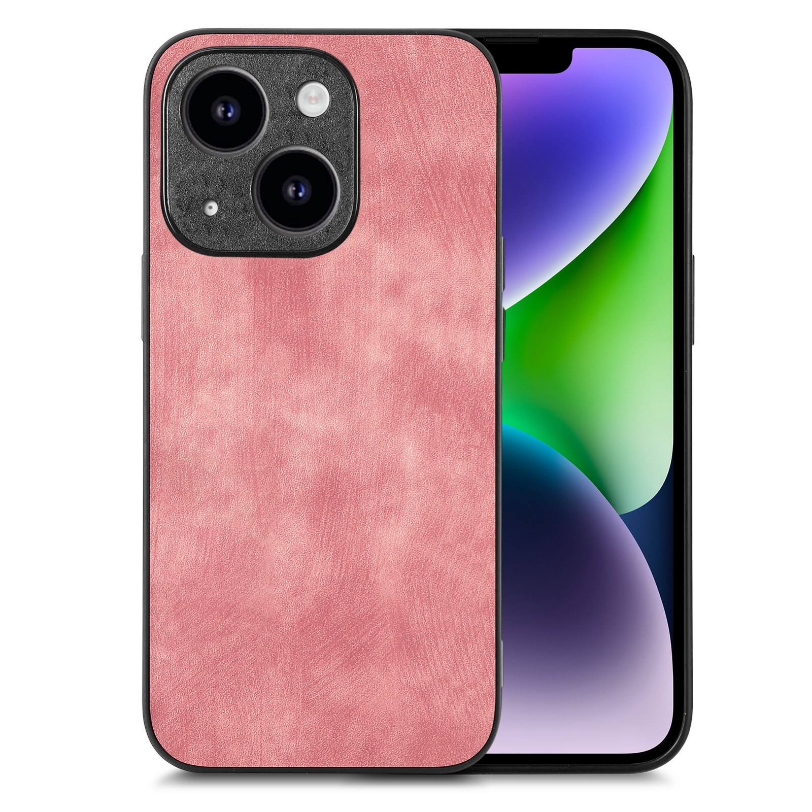 For iPhone 14 Vintage Leather PC Back Cover Phone Case(Pink) For iPhone 14 Vintage Leather PC Back Cover Phone Case(Pink)