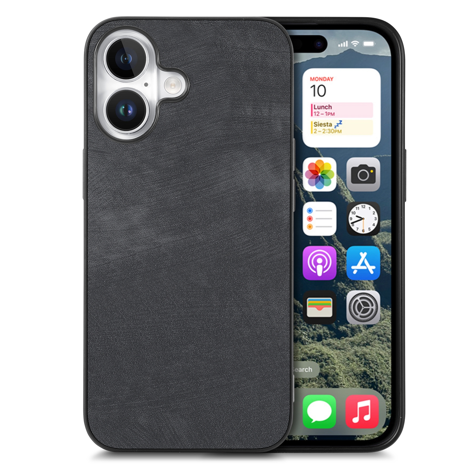 For iPhone 16 Plus Vintage Leather PC Back Cover Phone Case(Black) For iPhone 16 Plus Vintage Leather PC Back Cover Phone Case(Black)