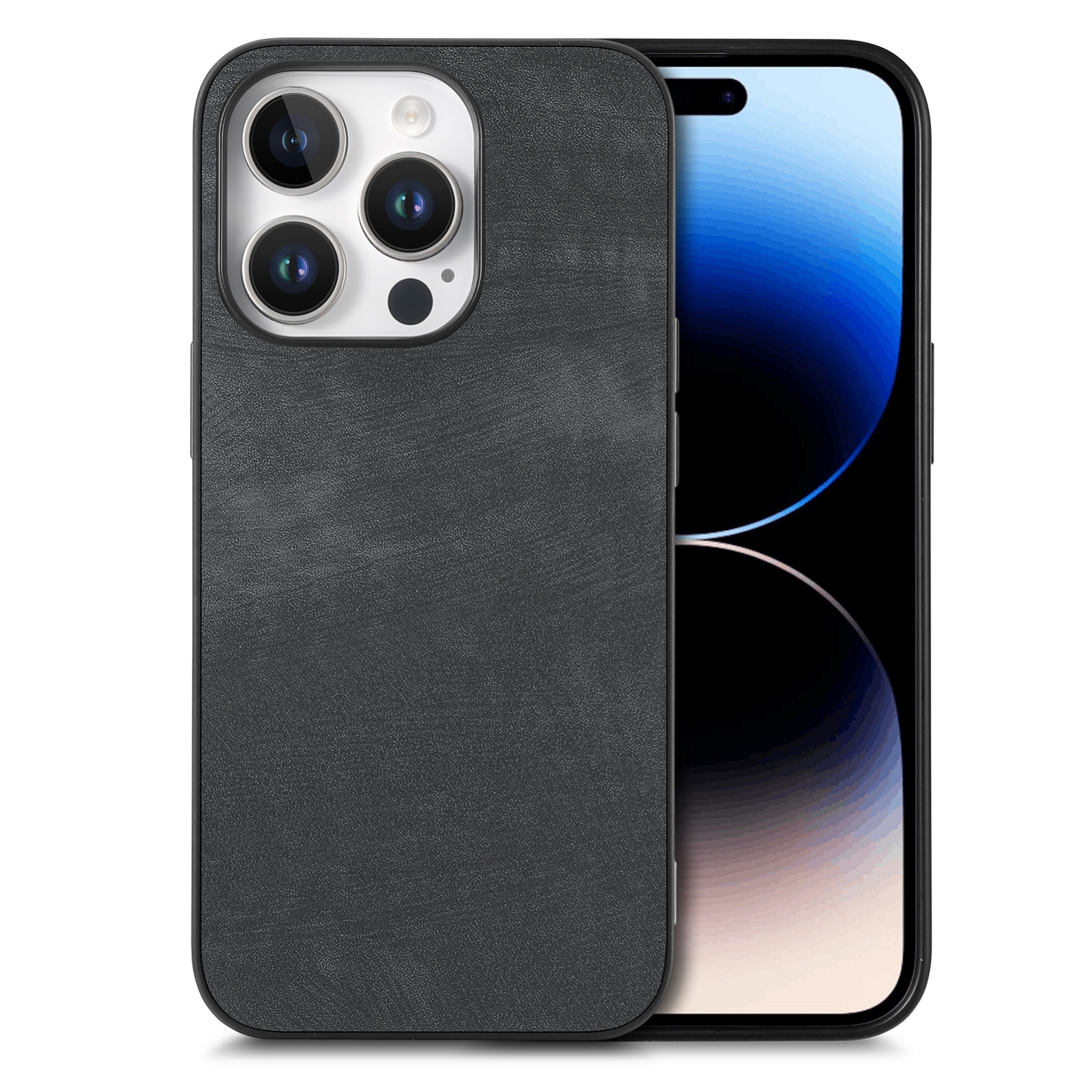 For iPhone 16 Pro Vintage Leather PC Back Cover Phone Case(Black) For iPhone 16 Pro Vintage Leather PC Back Cover Phone Case(Black)
