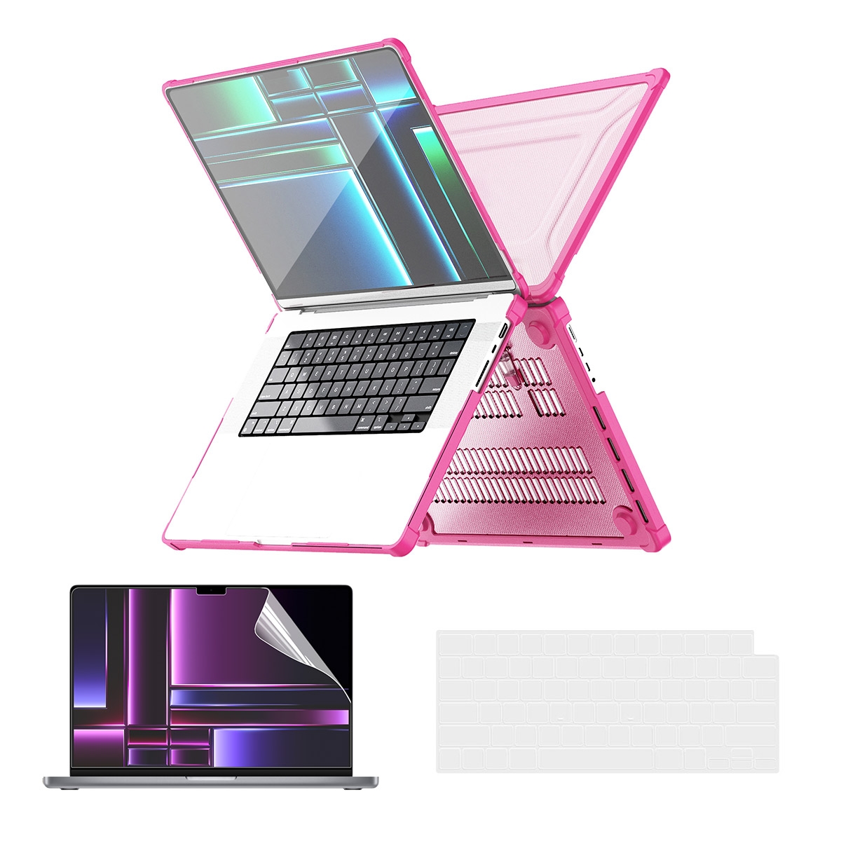 For MacBook Pro 14.2 A2442/A2779 ENKAY Hat-Prince 3 in 1 Protective Bracket Case Cover Hard Shell with TPU Keyboard Film / PET Screen Protector, Version:EU(Pink) For MacBook Pro 14.2 A2442/A2779 ENKAY Hat-Prince 3 in 1 Protective Bracket Case Cover Hard Shell with TPU Keyboard Film / PET Screen Protector, Version:EU(Pink)