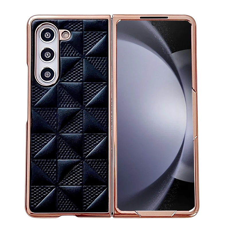 For Samsung Galaxy Z Fold5 5G Plating Plaid PU All-inclusive Shockproof Phone Case(Black) For Samsung Galaxy Z Fold5 5G Plating Plaid PU All-inclusive Shockproof Phone Case(Black)