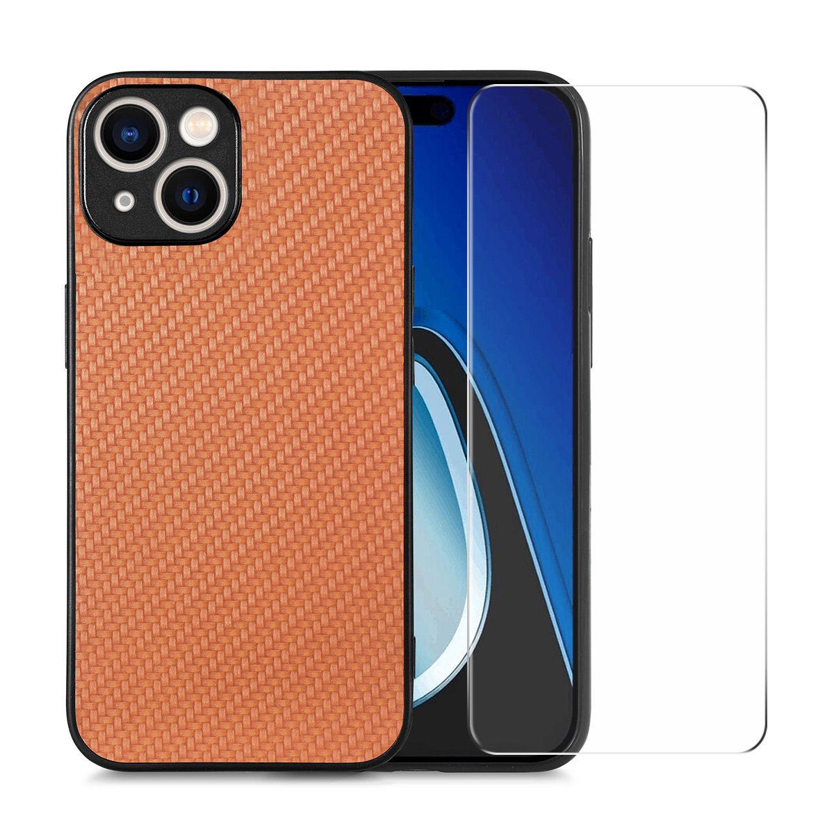 For iPhone 15 Plus ENKAY Fiber Leather Skin PC Phone Case with High Aluminum-silicon Glass Film(Brown) For iPhone 15 Plus ENKAY Fiber Leather Skin PC Phone Case with High Aluminum-silicon Glass Film(Brown)
