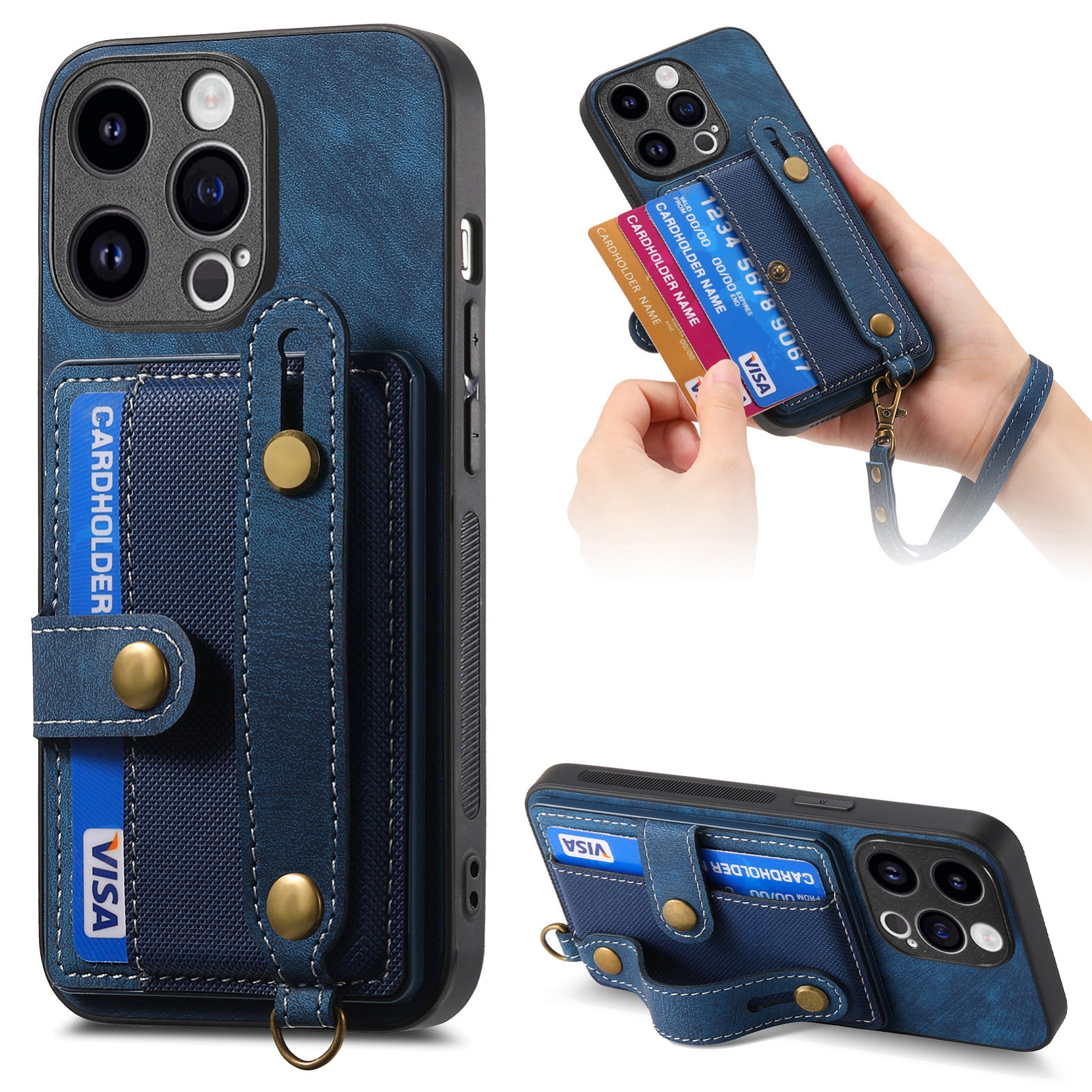 For iPhone 14 Plus Retro Cross Wristband Wallet Leather Back Phone Case(Blue) For iPhone 14 Plus Retro Cross Wristband Wallet Leather Back Phone Case(Blue)