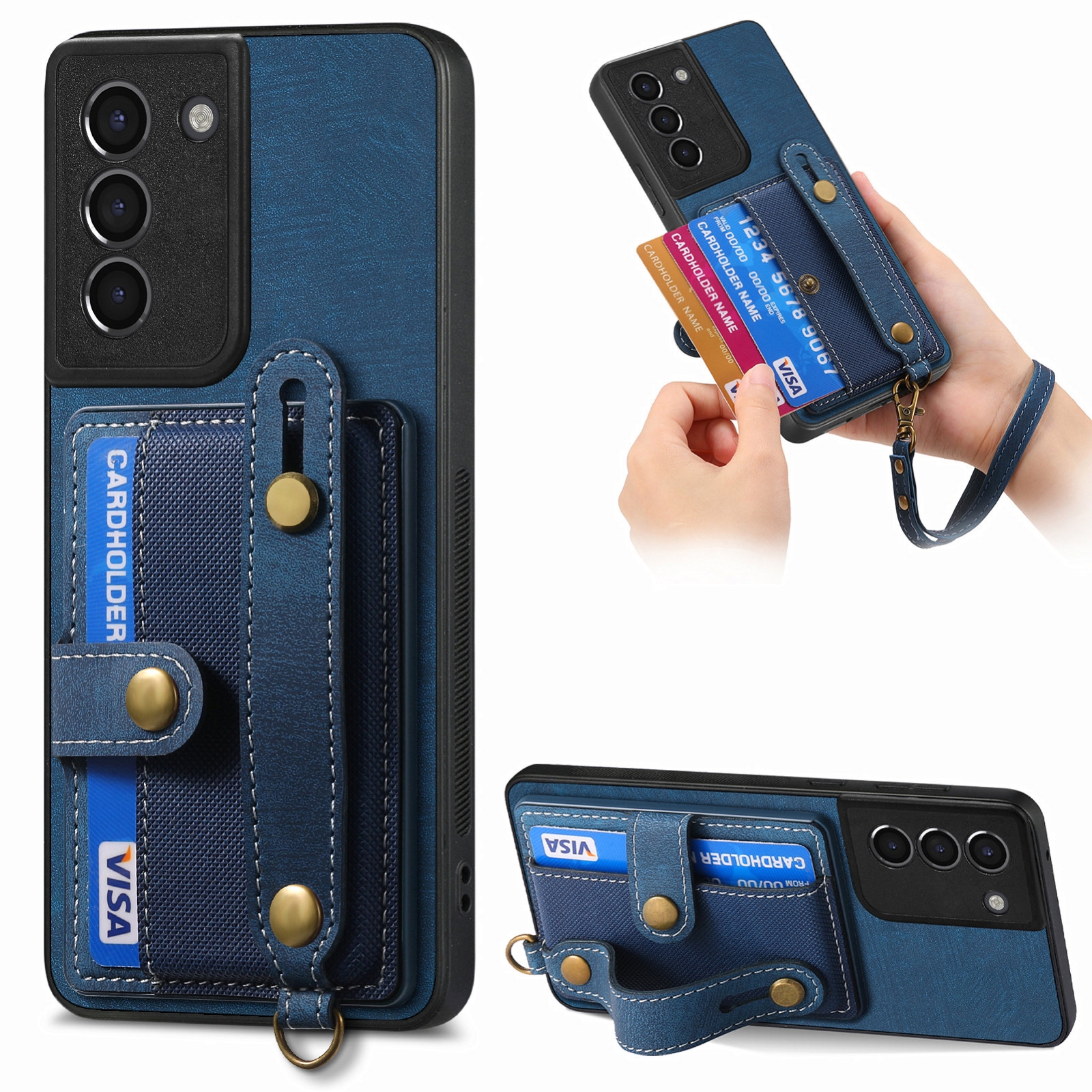 For Samsung Galaxy S21 5G Retro Cross Wristband Wallet Leather Back Phone Case(Blue) For Samsung Galaxy S21 5G Retro Cross Wristband Wallet Leather Back Phone Case(Blue)