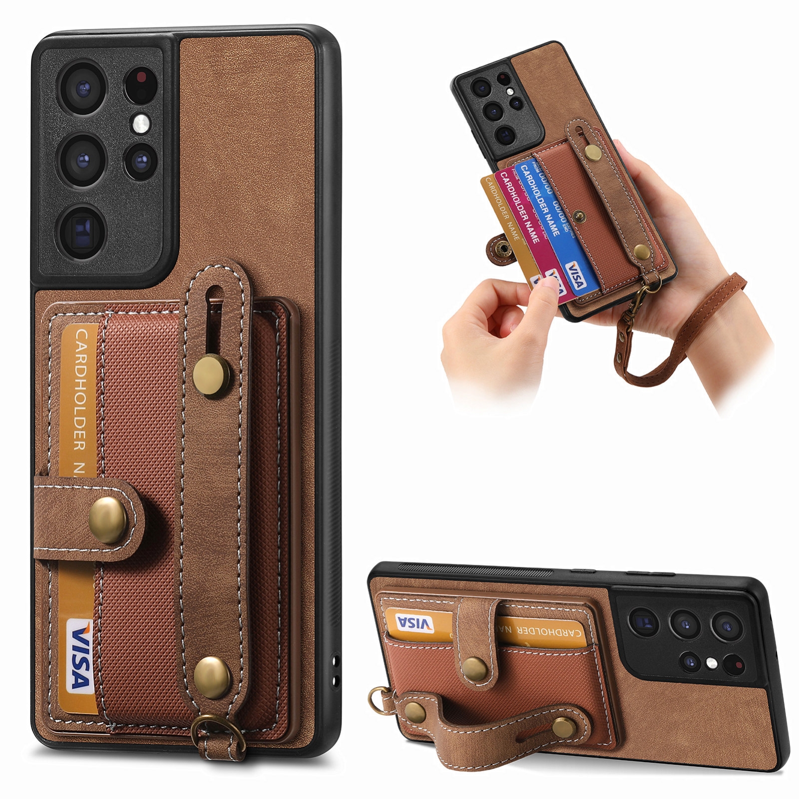 For Samsung Galaxy S21 Ultra 5G Retro Cross Wristband Wallet Leather Back Phone Case(Brown) For Samsung Galaxy S21 Ultra 5G Retro Cross Wristband Wallet Leather Back Phone Case(Brown)