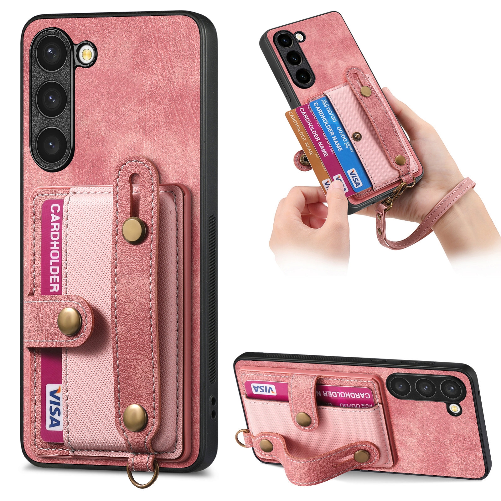 For Samsung Galaxy S23+ 5G Retro Cross Wristband Wallet Leather Back Phone Case(Pink) For Samsung Galaxy S23+ 5G Retro Cross Wristband Wallet Leather Back Phone Case(Pink)