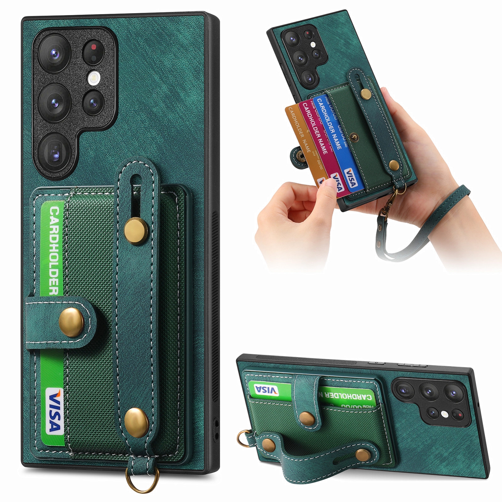For Samsung Galaxy S23 Ultra 5G Retro Cross Wristband Wallet Leather Back Phone Case(Green) For Samsung Galaxy S23 Ultra 5G Retro Cross Wristband Wallet Leather Back Phone Case(Green)
