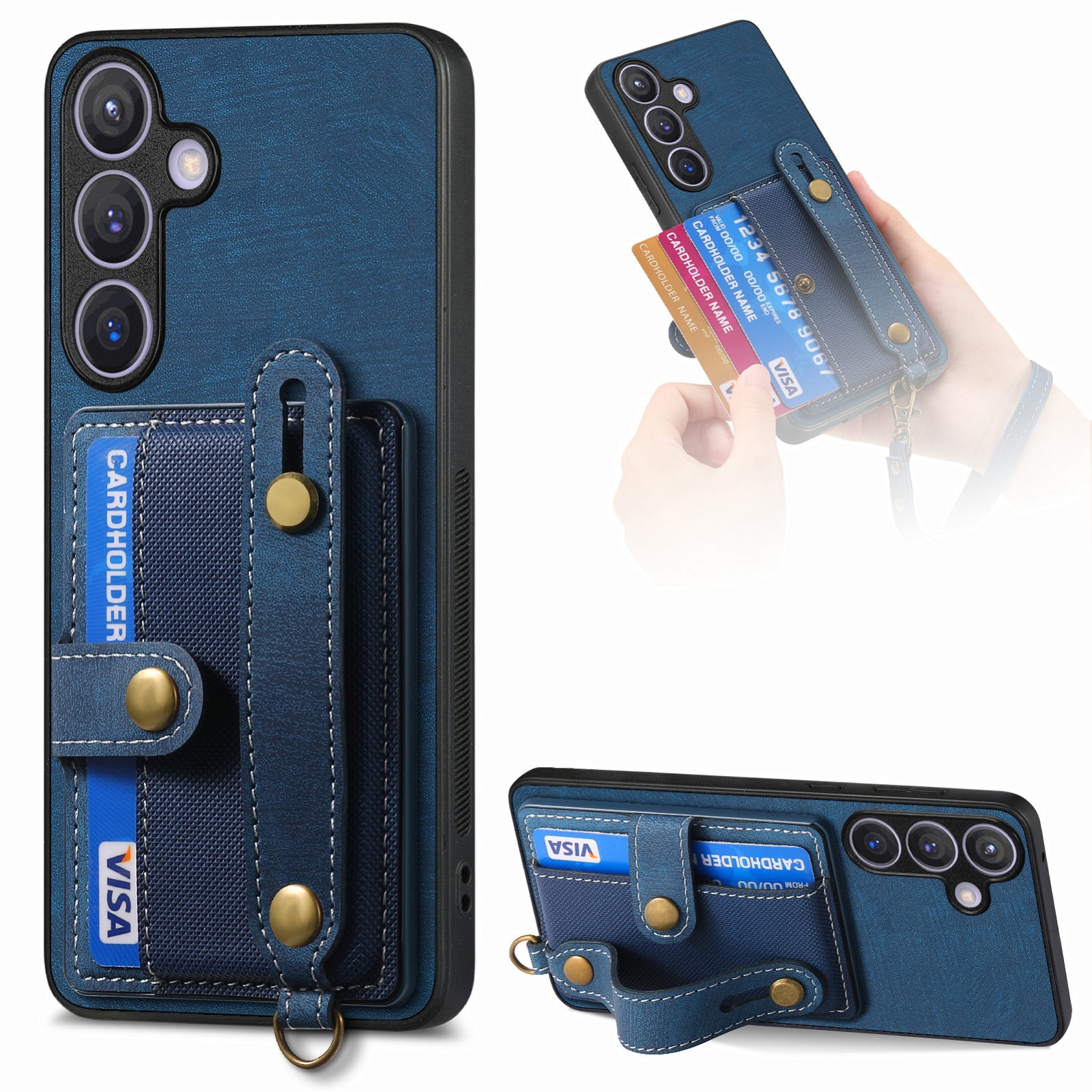 For Samsung Galaxy S24 5G Retro Cross Wristband Wallet Leather Back Phone Case(Blue) For Samsung Galaxy S24 5G Retro Cross Wristband Wallet Leather Back Phone Case(Blue)