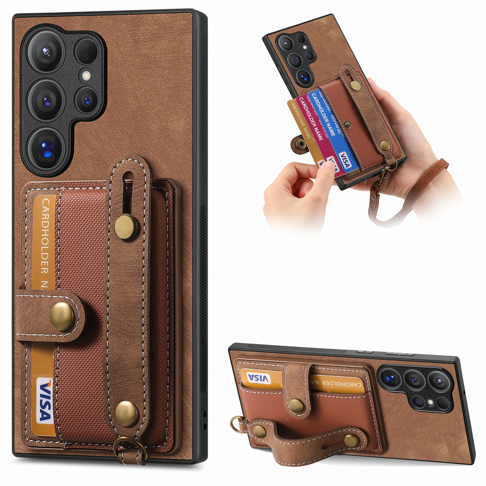 For Samsung Galaxy S24 Ultra 5G Retro Cross Wristband Wallet Leather Back Phone Case(Brown) For Samsung Galaxy S24 Ultra 5G Retro Cross Wristband Wallet Leather Back Phone Case(Brown)