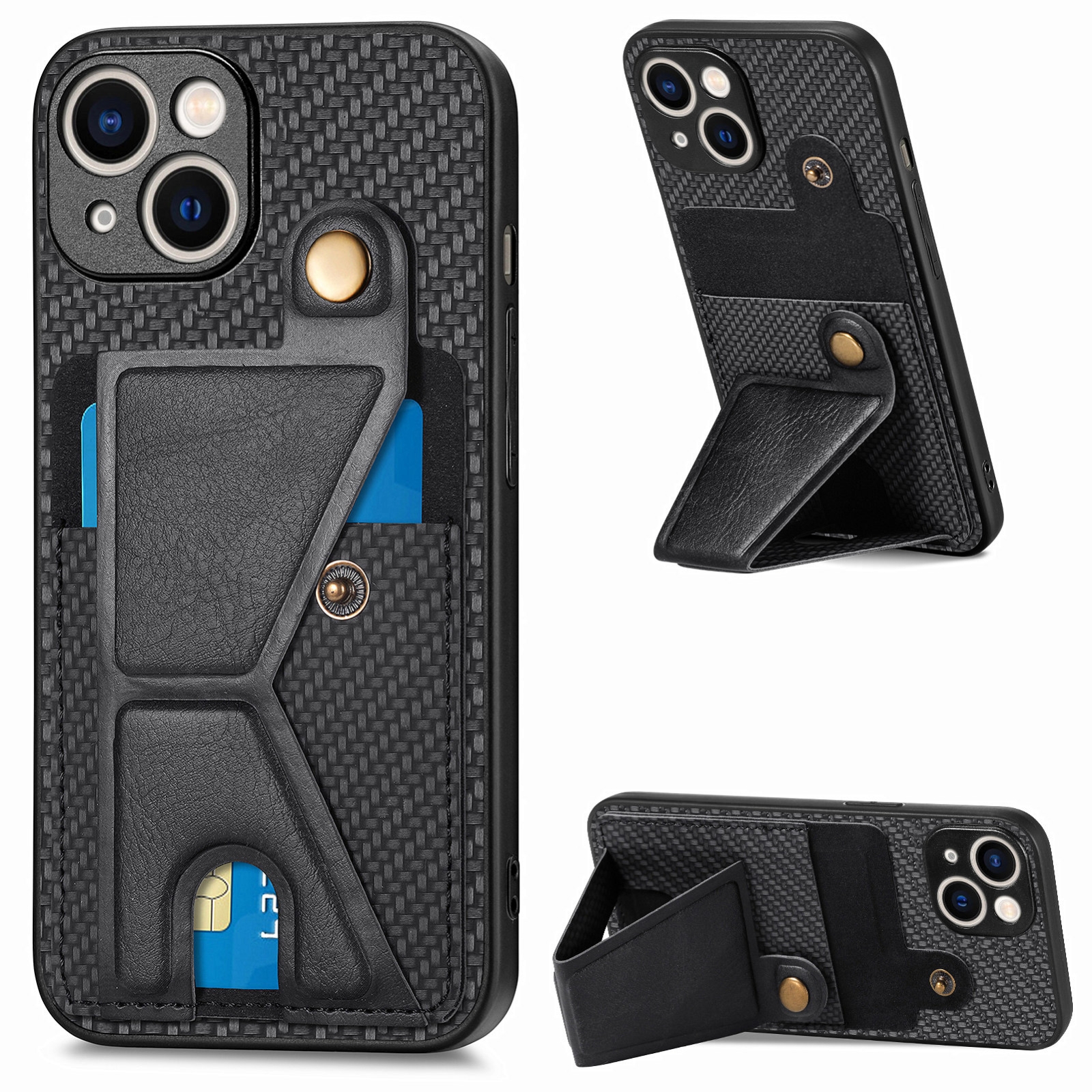 For iPhone 15 Carbon Fiber Wallet Flip Card K-shaped Holder Phone Case(Black) For iPhone 15 Carbon Fiber Wallet Flip Card K-shaped Holder Phone Case(Black)