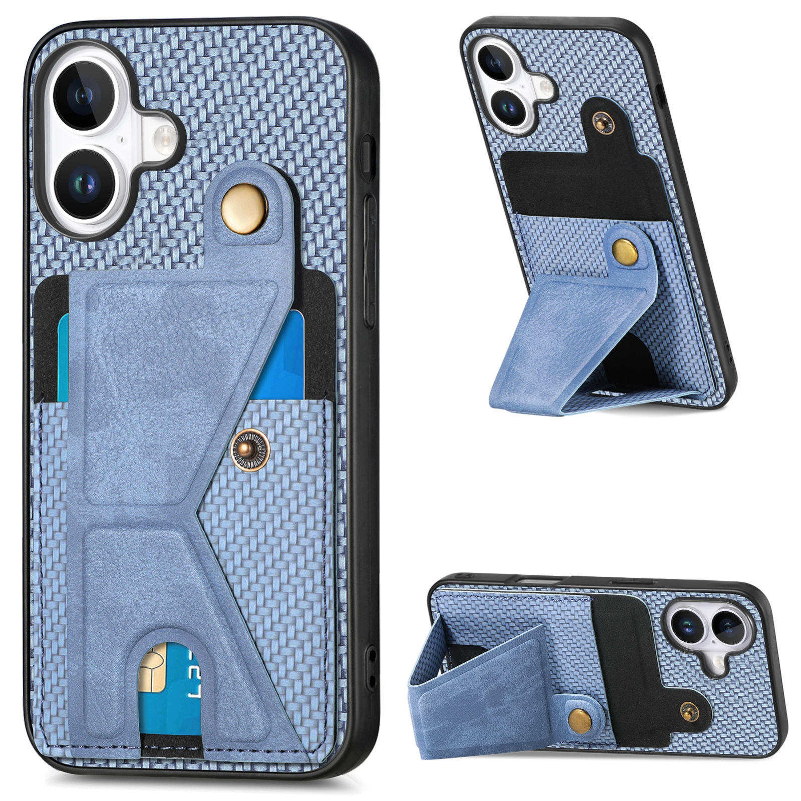 For iPhone 16 Carbon Fiber Wallet Flip Card K-shaped Holder Phone Case(Blue) For iPhone 16 Carbon Fiber Wallet Flip Card K-shaped Holder Phone Case(Blue)