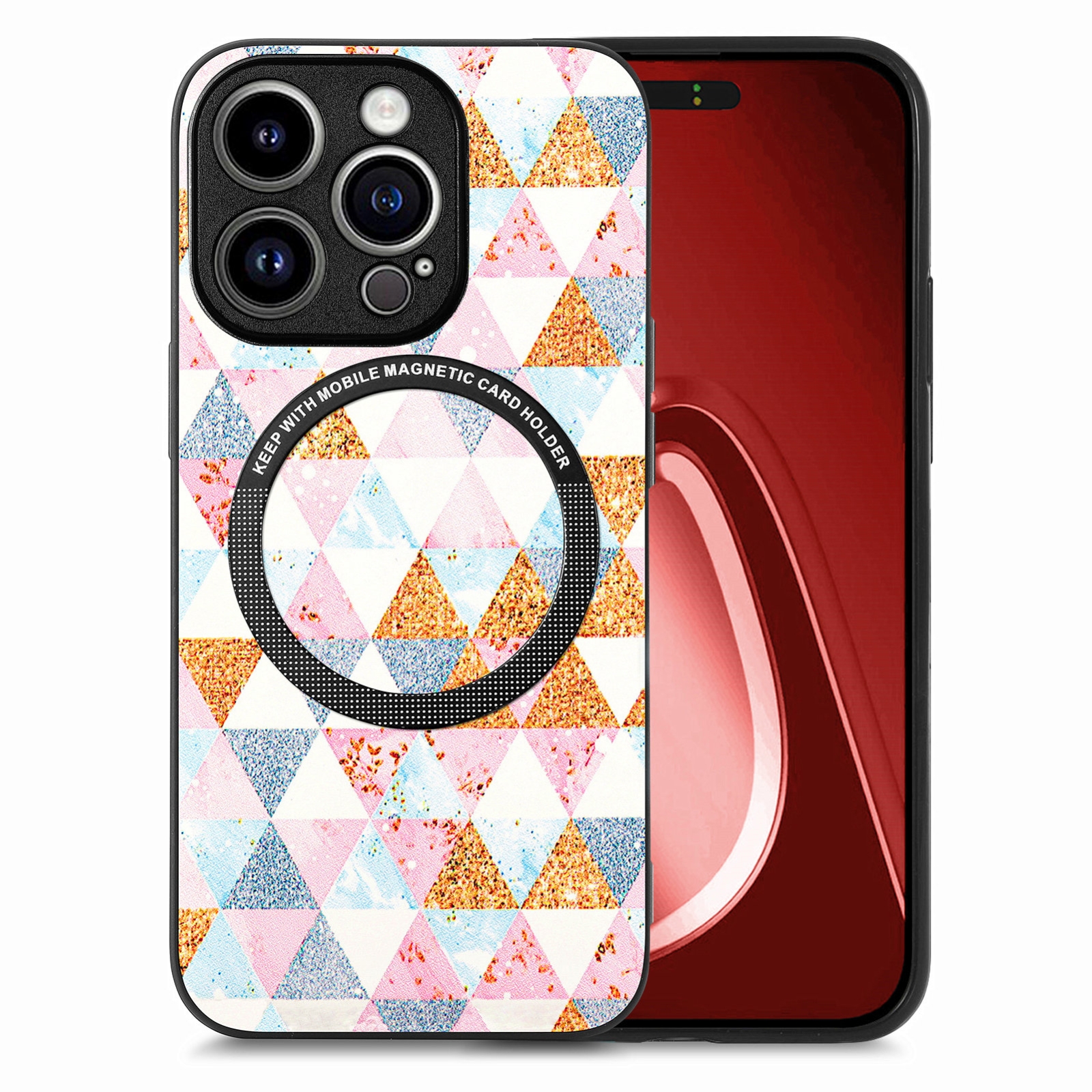 For iPhone 15 Pro Colored Drawing Leather Back Phone Case(Rhombus) For iPhone 15 Pro Colored Drawing Leather Back Phone Case(Rhombus)
