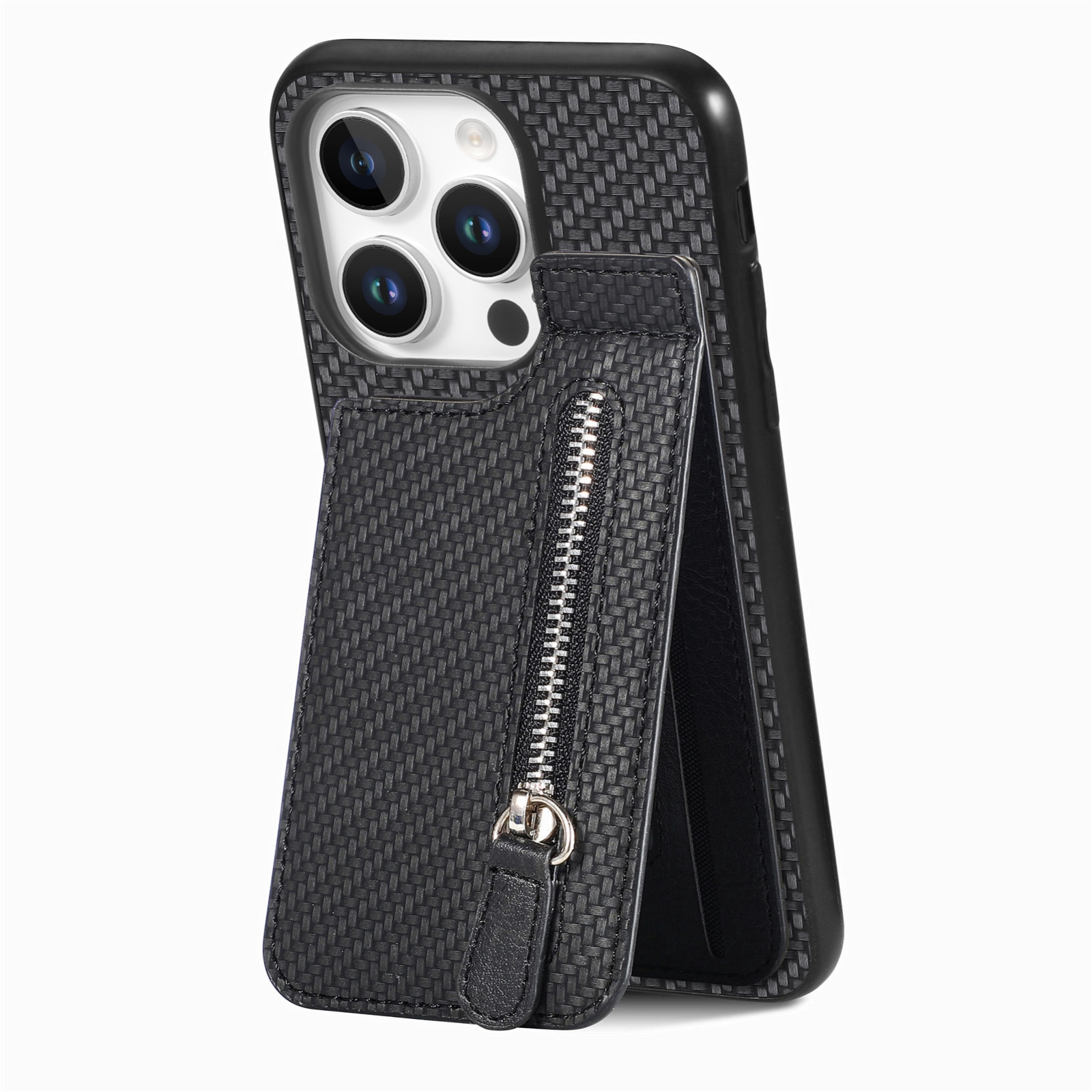 For iPhone 16 Pro Carbon Fiber Vertical Flip Zipper Phone Case(Black) For iPhone 16 Pro Carbon Fiber Vertical Flip Zipper Phone Case(Black)