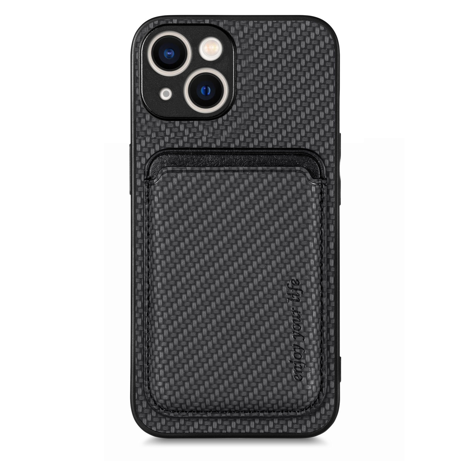 For iPhone 15 Carbon Fiber Leather Card Magsafe Phone Case(Black) For iPhone 15 Carbon Fiber Leather Card Magsafe Phone Case(Black)