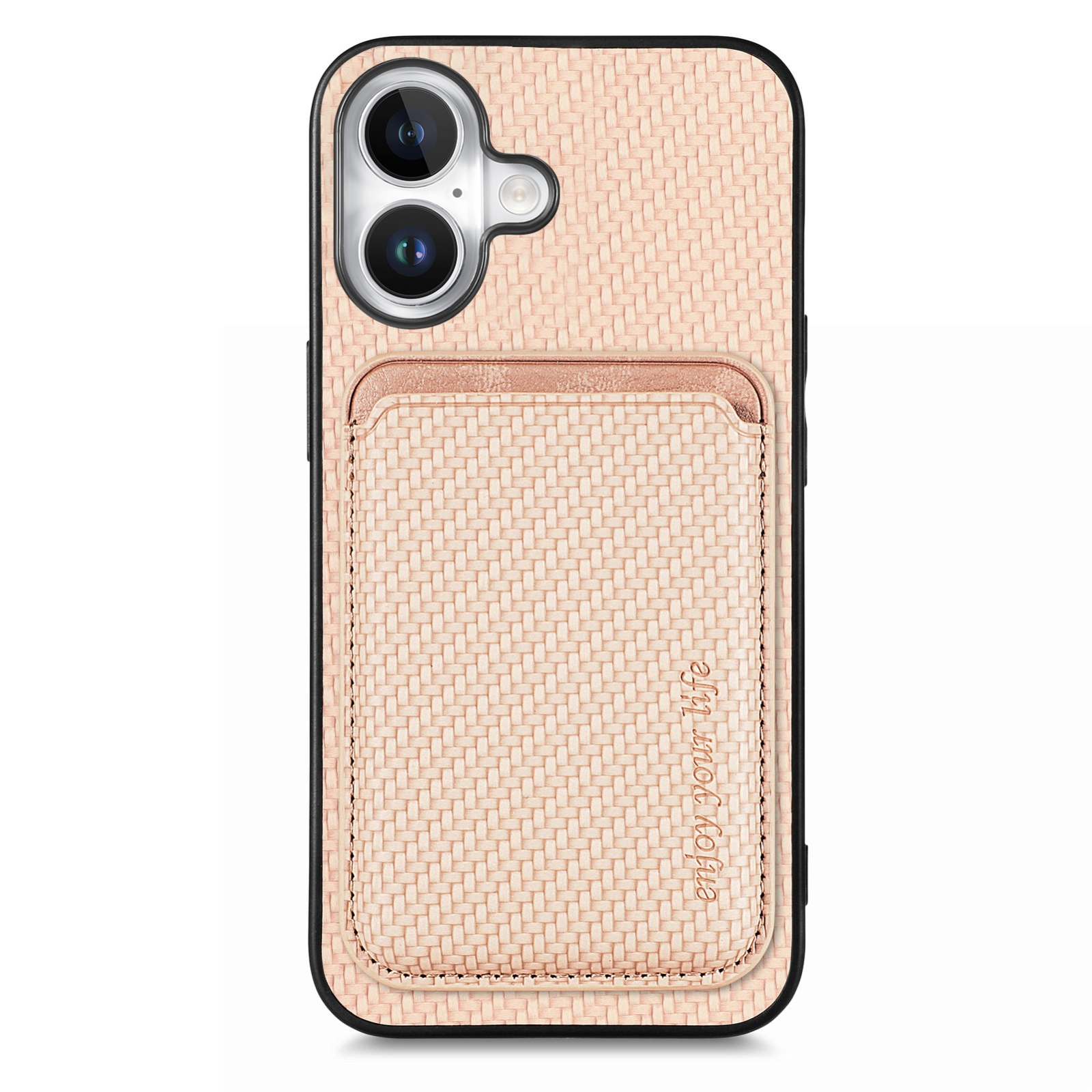 For iPhone 16 Carbon Fiber Leather Card Magsafe Phone Case(Khaki) For iPhone 16 Carbon Fiber Leather Card Magsafe Phone Case(Khaki)