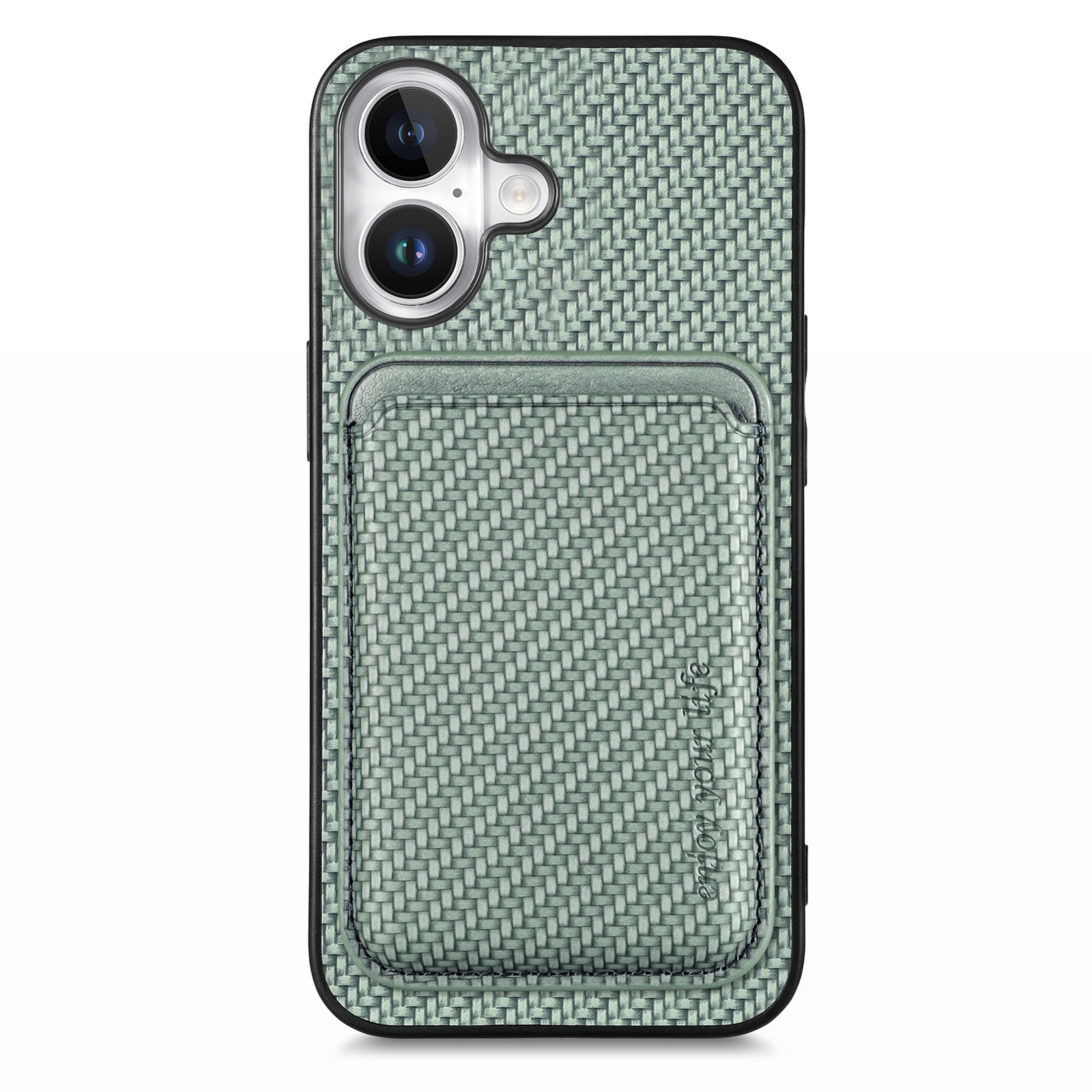 For iPhone 16 Plus Carbon Fiber Leather Card Magsafe Phone Case(Green) For iPhone 16 Plus Carbon Fiber Leather Card Magsafe Phone Case(Green)