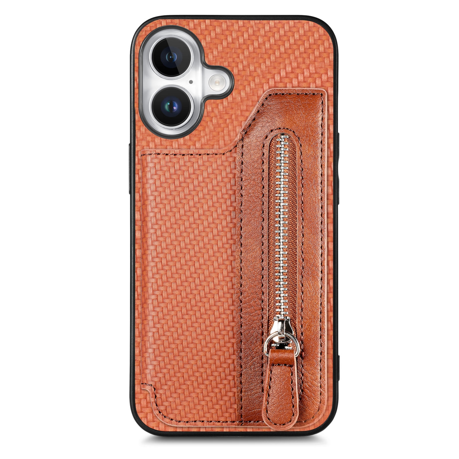 For iPhone 16 Plus Carbon Fiber Horizontal Flip Zipper Wallet Phone Case(Brown) For iPhone 16 Plus Carbon Fiber Horizontal Flip Zipper Wallet Phone Case(Brown)