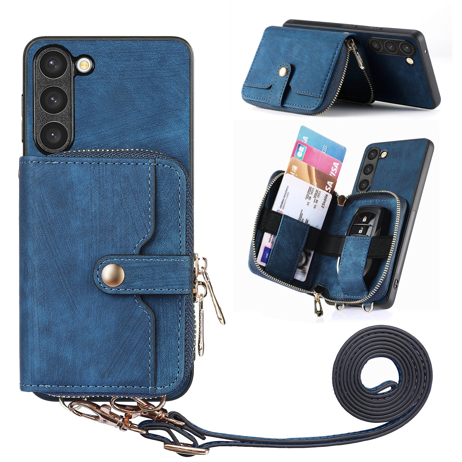 For Samsung Galaxy S23+ 5G Crossbody Multi-function Zipper Wallet Phone Case(Blue) For Samsung Galaxy S23+ 5G Crossbody Multi-function Zipper Wallet Phone Case(Blue)