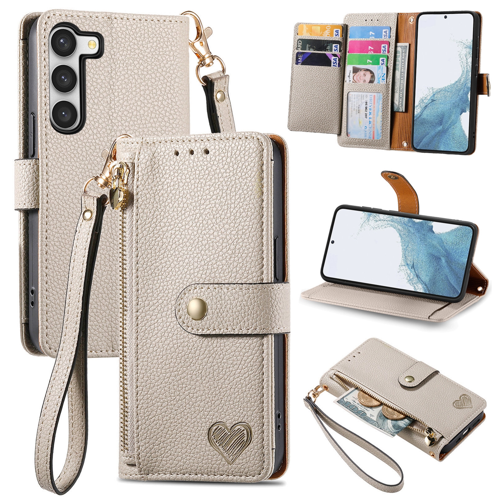 For Samsung Galaxy S23 5G Love Zipper Lanyard Leather Phone Case(White) For Samsung Galaxy S23 5G Love Zipper Lanyard Leather Phone Case(White)