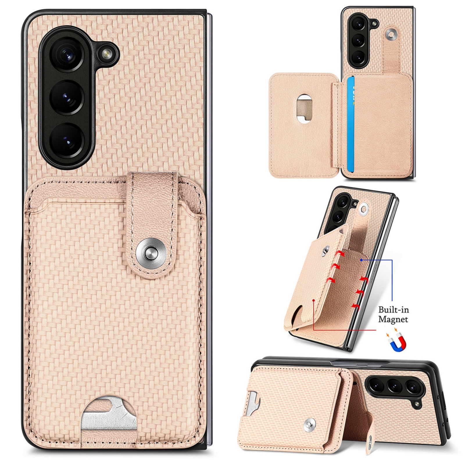 For Samsung Galaxy Z Fold5 5G Card Wallet Kickstand Back Phone Case with Tool Knife(Khaki) For Samsung Galaxy Z Fold5 5G Card Wallet Kickstand Back Phone Case with Tool Knife(Khaki)