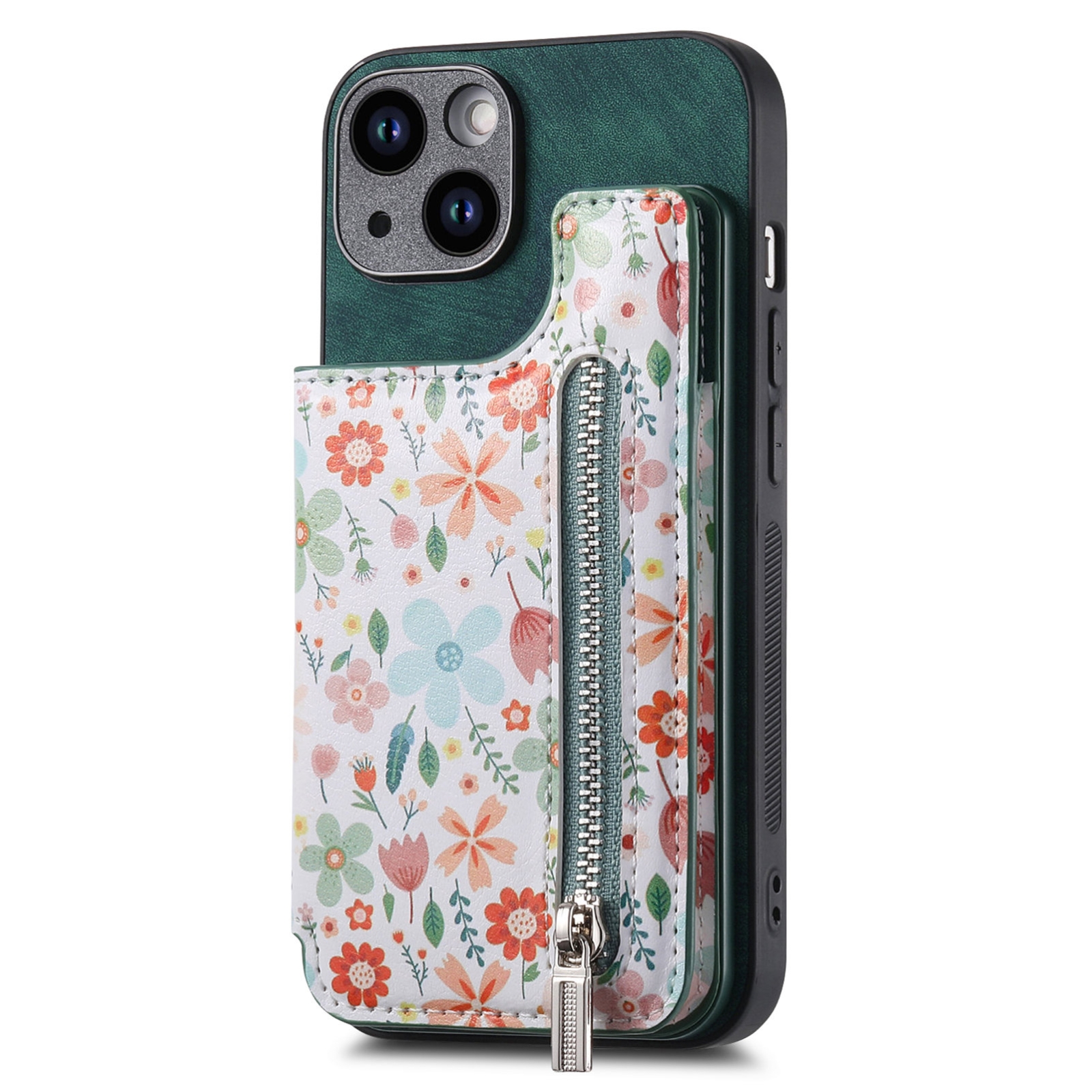 For iPhone 14 Retro Painted Zipper Wallet Back Phone Case(Green) For iPhone 14 Retro Painted Zipper Wallet Back Phone Case(Green)