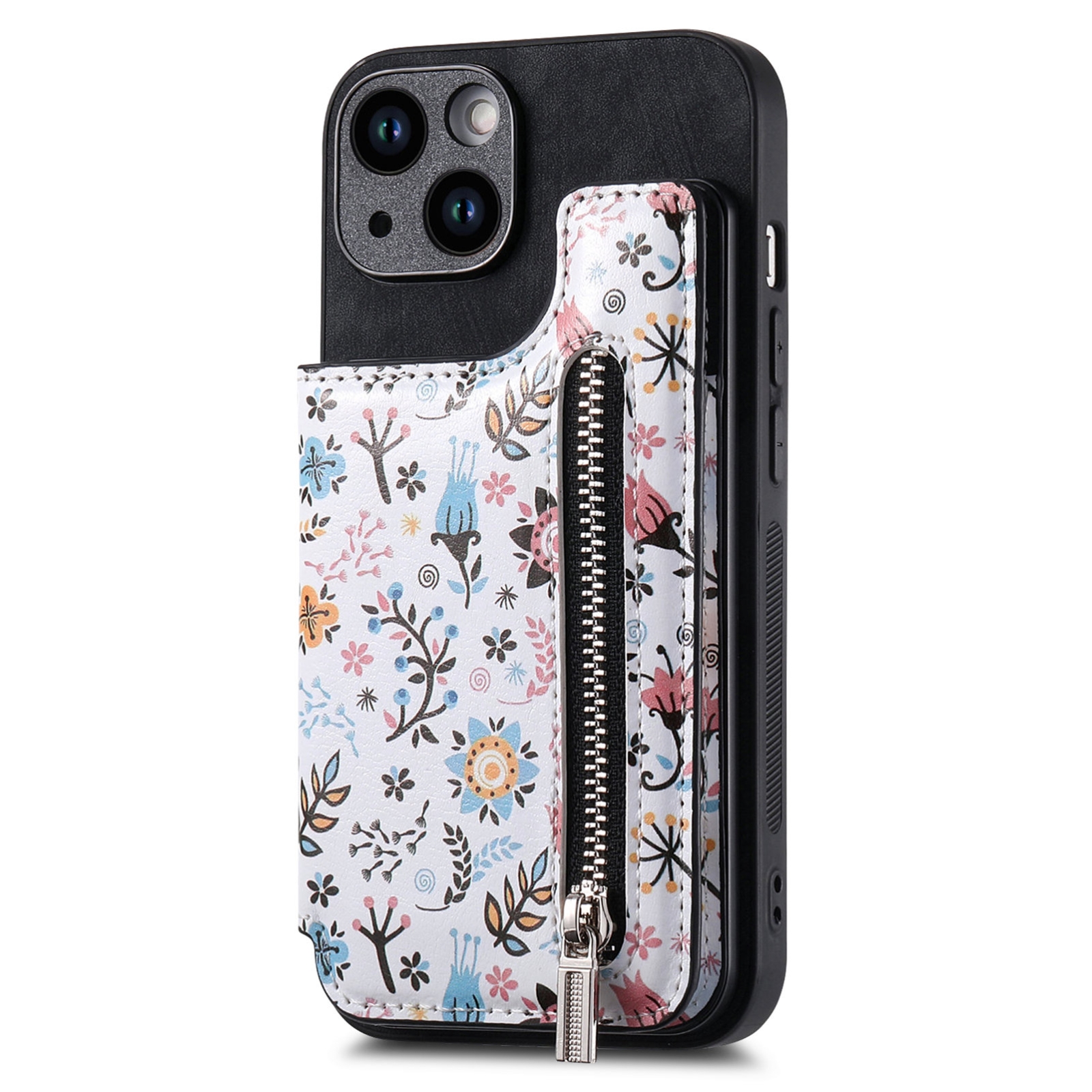 For iPhone 14 Plus Retro Painted Zipper Wallet Back Phone Case(Black) For iPhone 14 Plus Retro Painted Zipper Wallet Back Phone Case(Black)