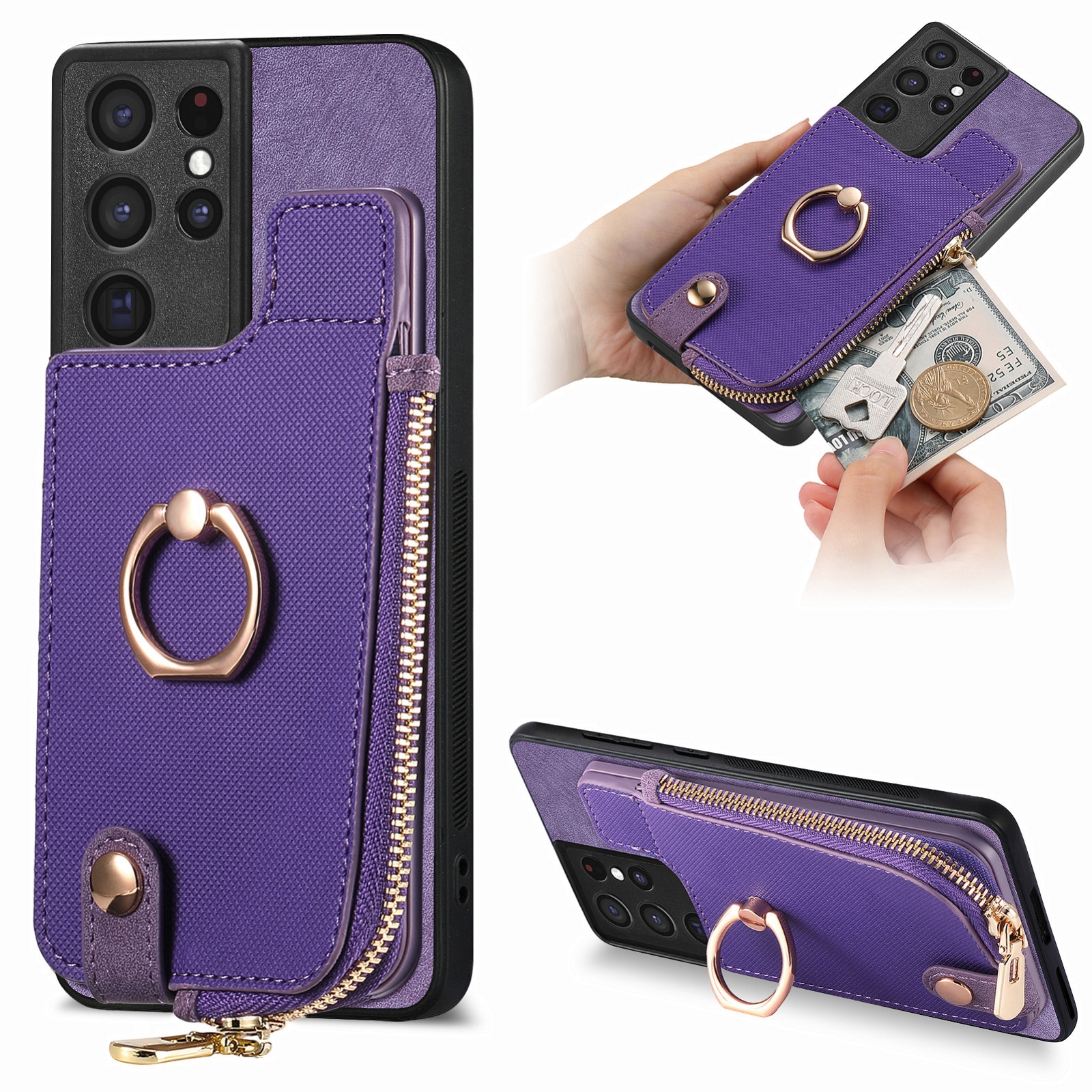 For Samsung Galaxy S21 Ultra 5G Cross Leather Ring Vertical Zipper Wallet Back Phone Case(Purple) For Samsung Galaxy S21 Ultra 5G Cross Leather Ring Vertical Zipper Wallet Back Phone Case(Purple)